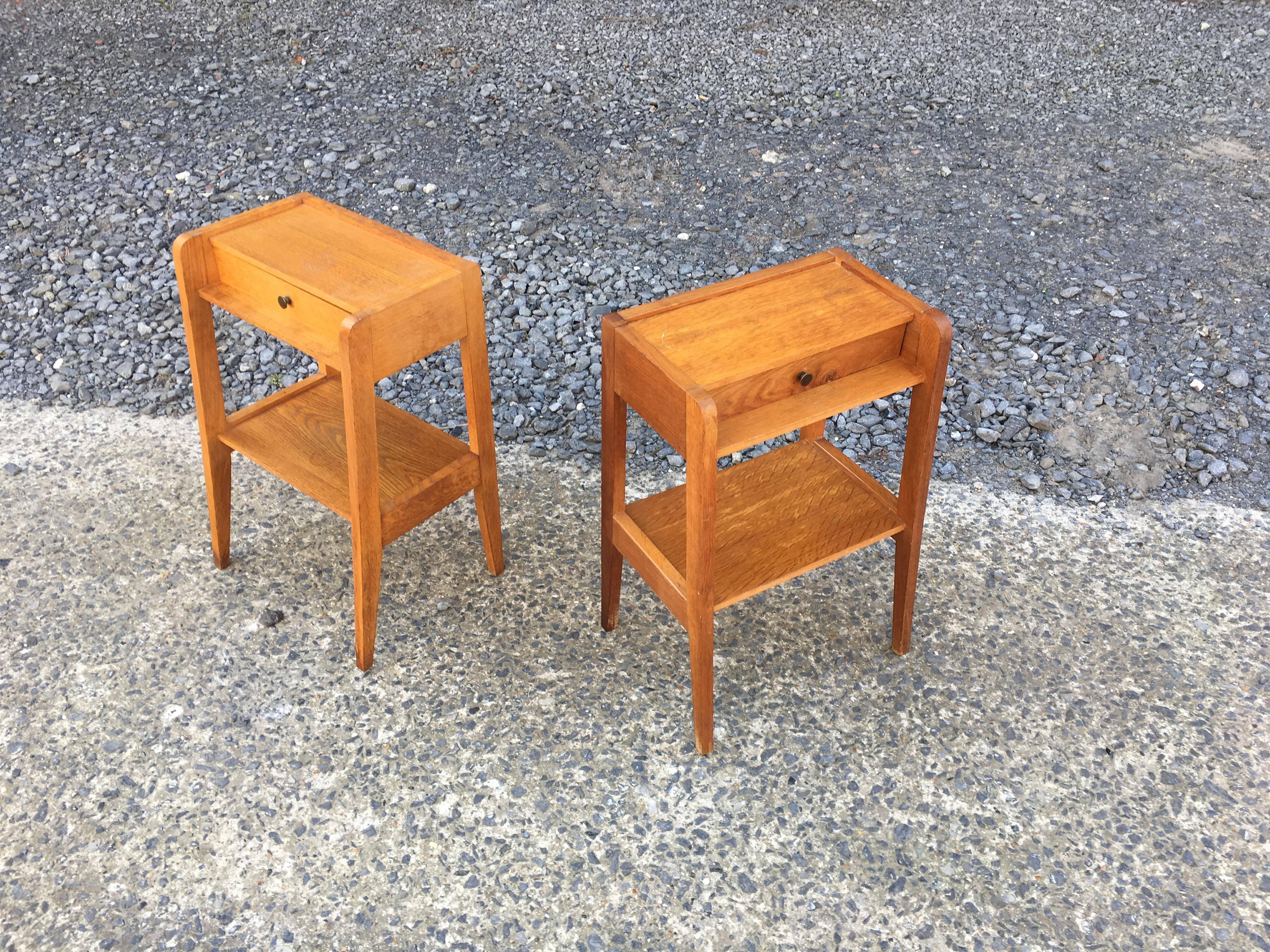 Pair of Oak Nightstands, circa 1950 In Good Condition In Saint-Ouen, FR
