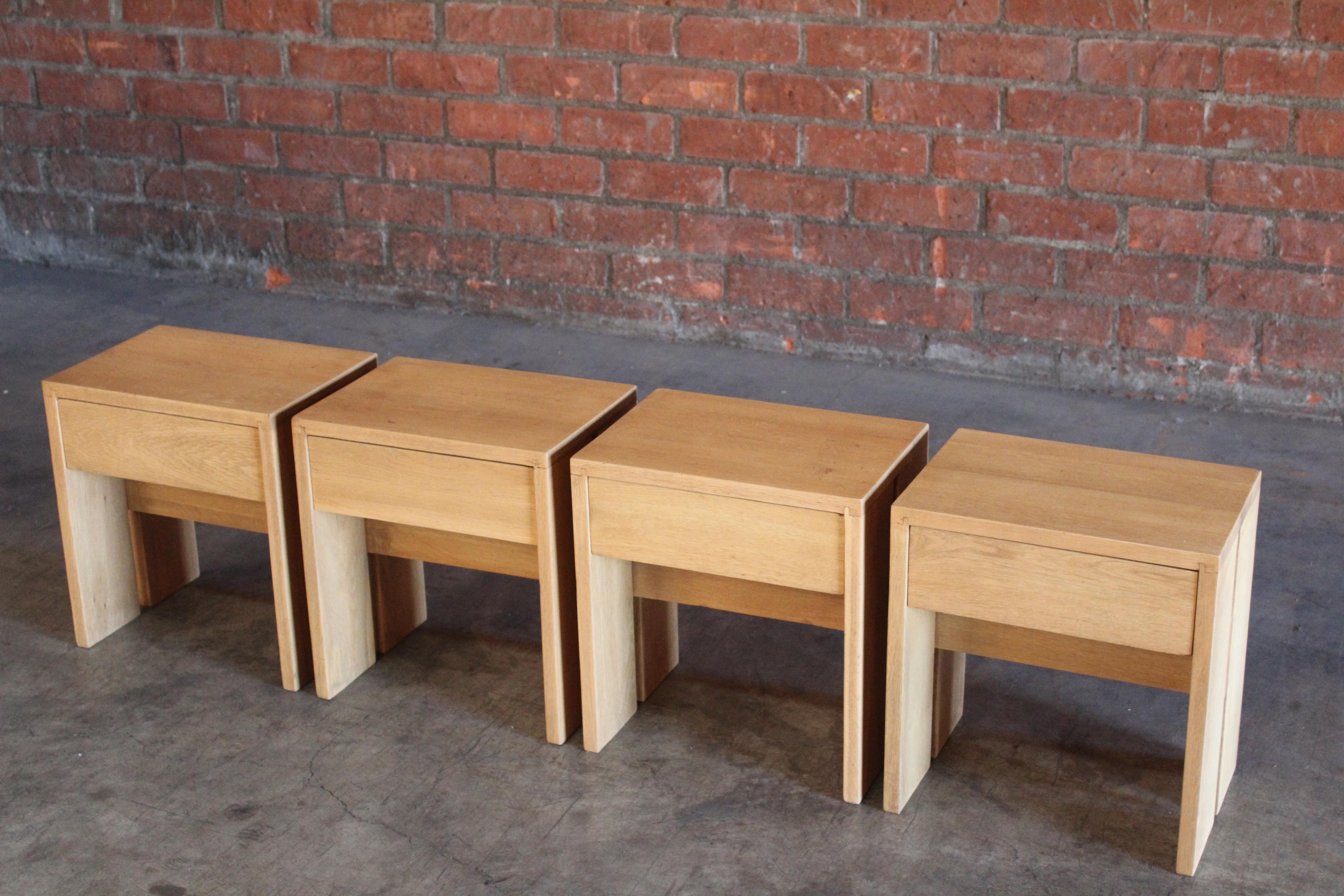 French Pair of Oak Nightstands in the Manner of Charlotte Perriand, France, 1950s