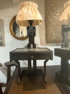 Pair of oak nightstands with lamp y Guillerme et Chambron
