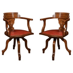 Antique Pair of Oak Office Captain’s Revolving Desk Chairs