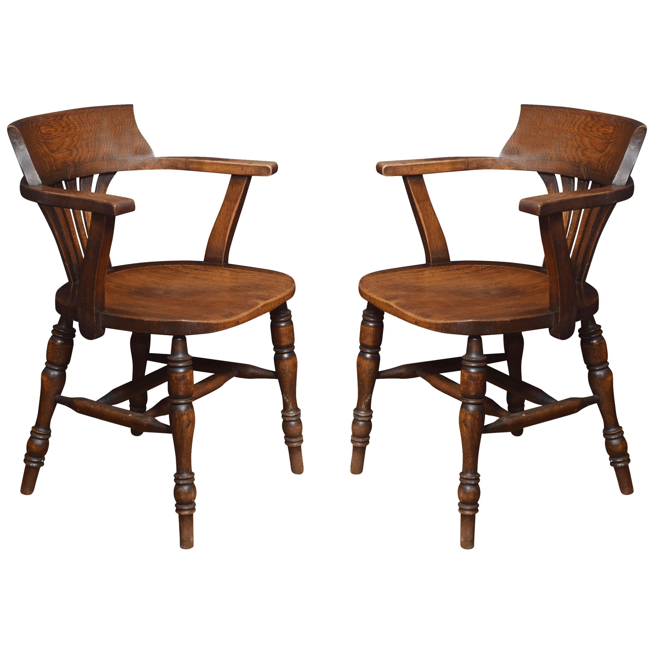 Pair of Oak Office Desk Chairs For Sale at 1stDibs