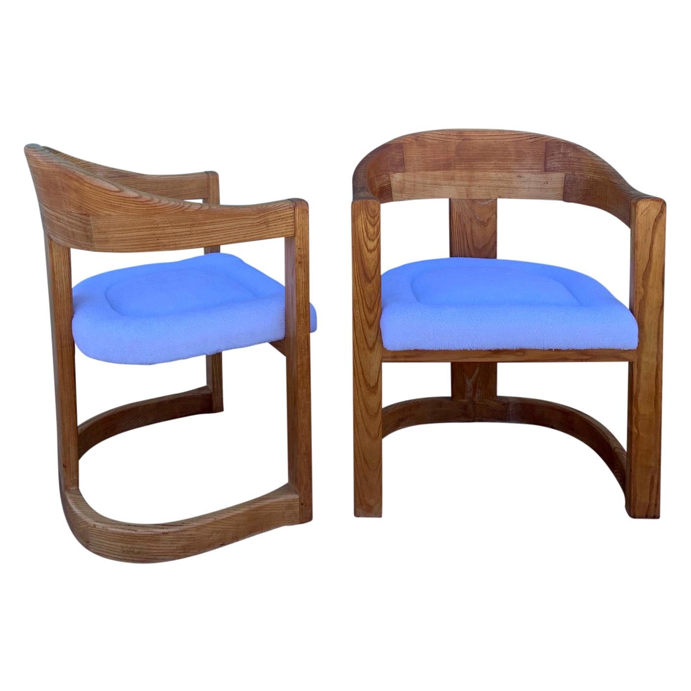 Pair of Oak Onassis Chairs by Karl Springer Mid-Century Modern For Sale