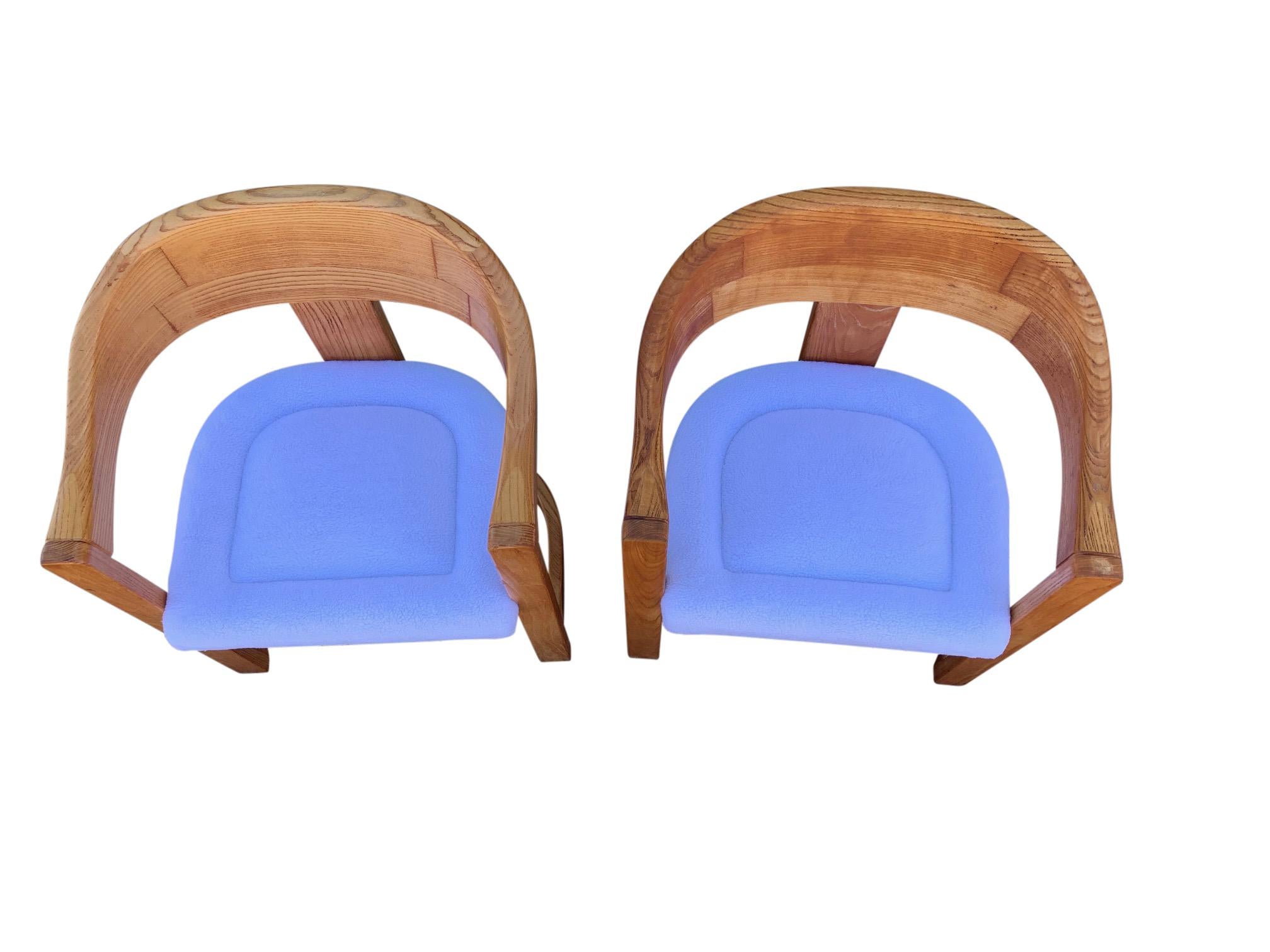 North American Pair of Oak Onassis Chairs by Karl Springer Mid-Century Modern For Sale