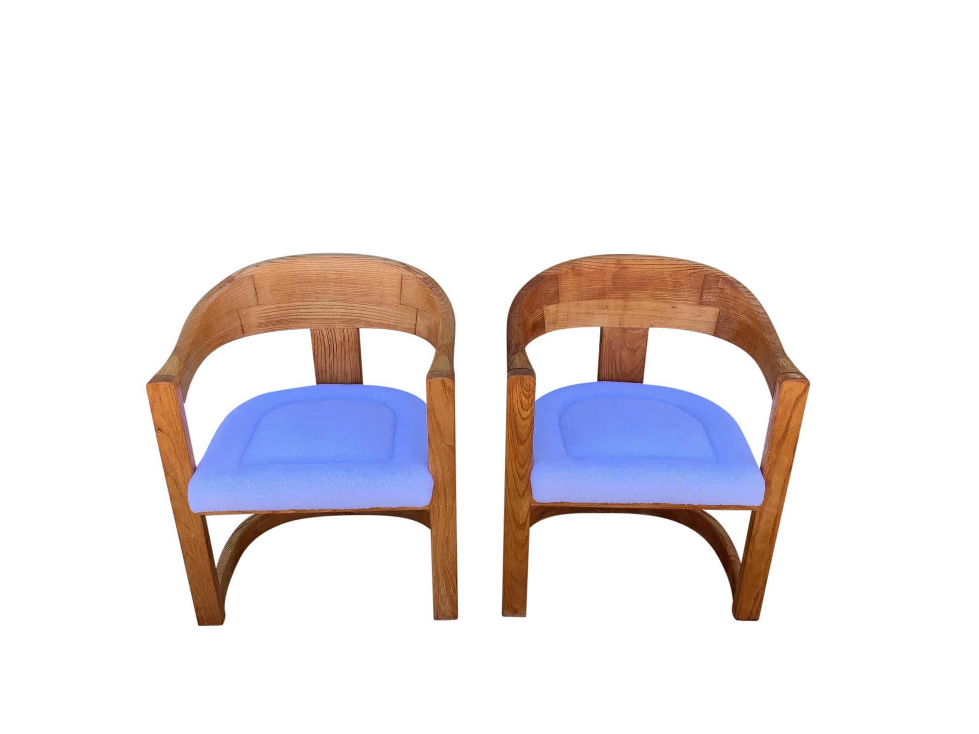 Pair of Oak Onassis Chairs by Karl Springer Mid-Century Modern In Good Condition For Sale In West Palm Beach, FL