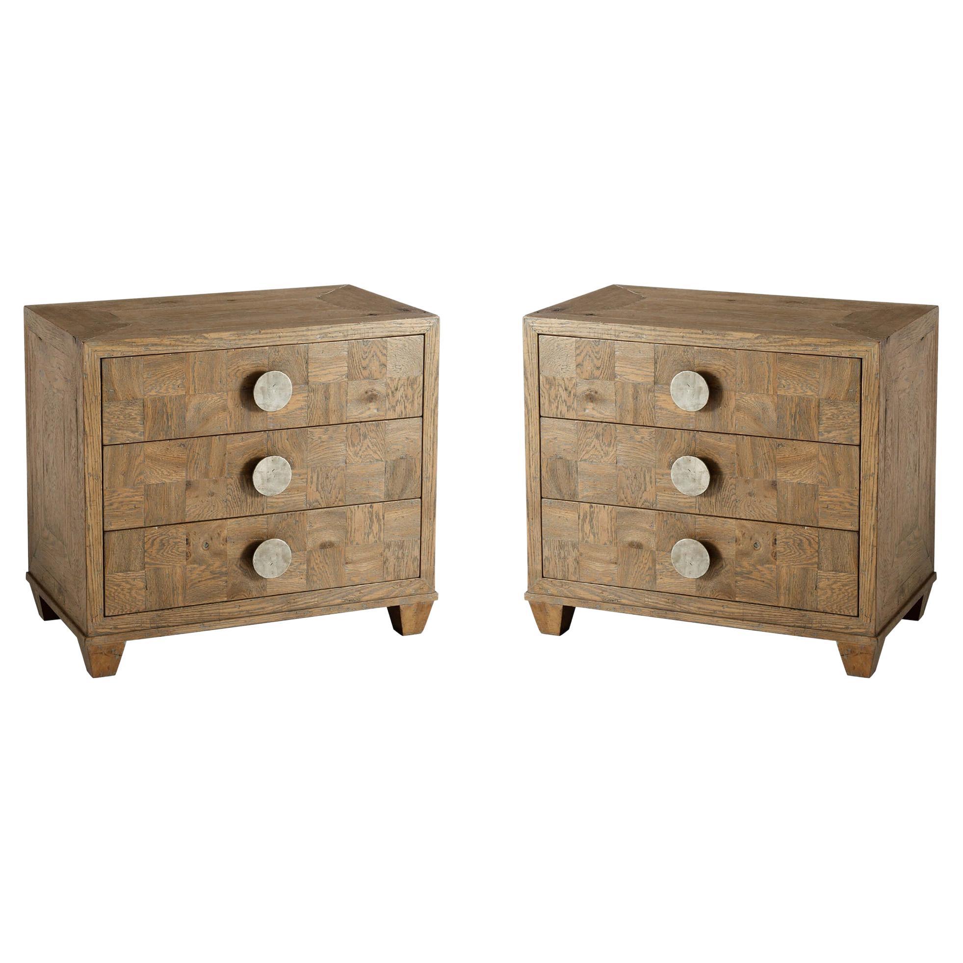 Pair of Oak Parquetry Nightstands For Sale