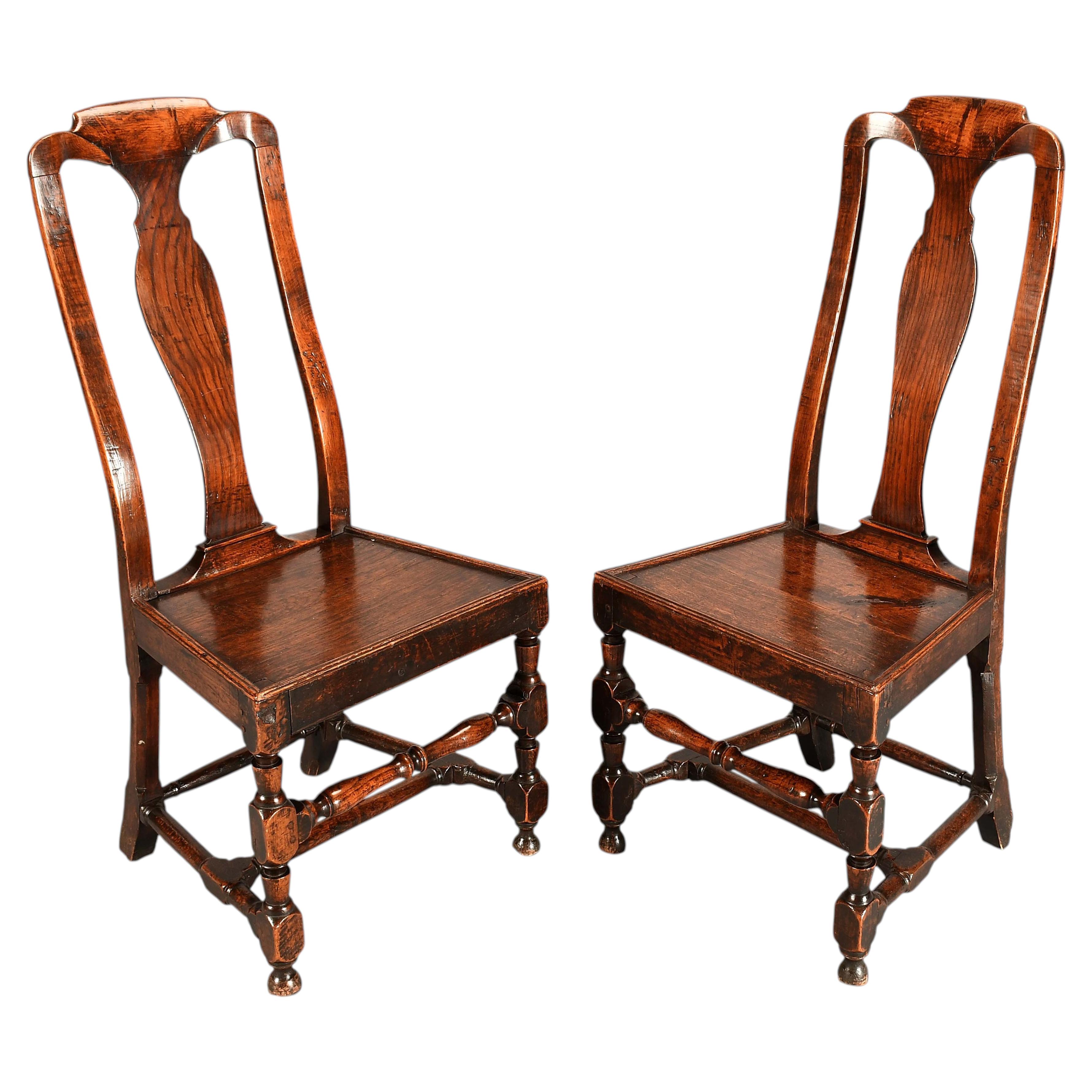 Pair of Oak Queen Anne Period Side Chairs For Sale