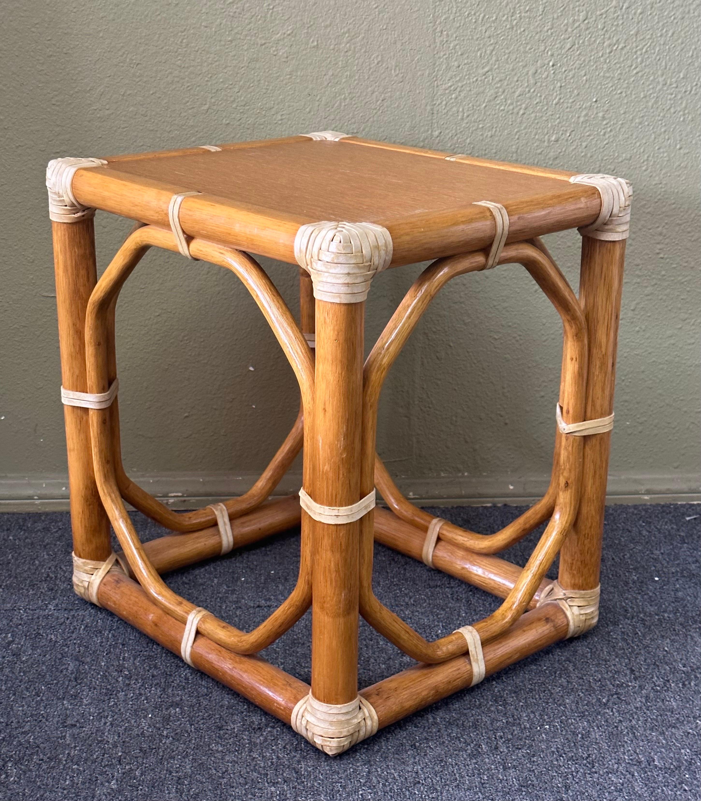 Pair of  Oak & Rattan Side Tables / Stools by McGuire Furniture Co.  For Sale 2