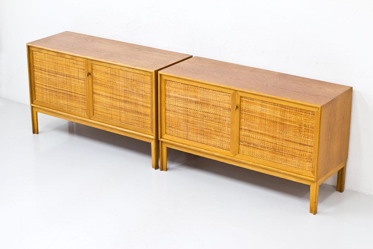 20th Century Pair of Oak & Rattan Sideboards by Alf Svensson, Sweden, 1960s