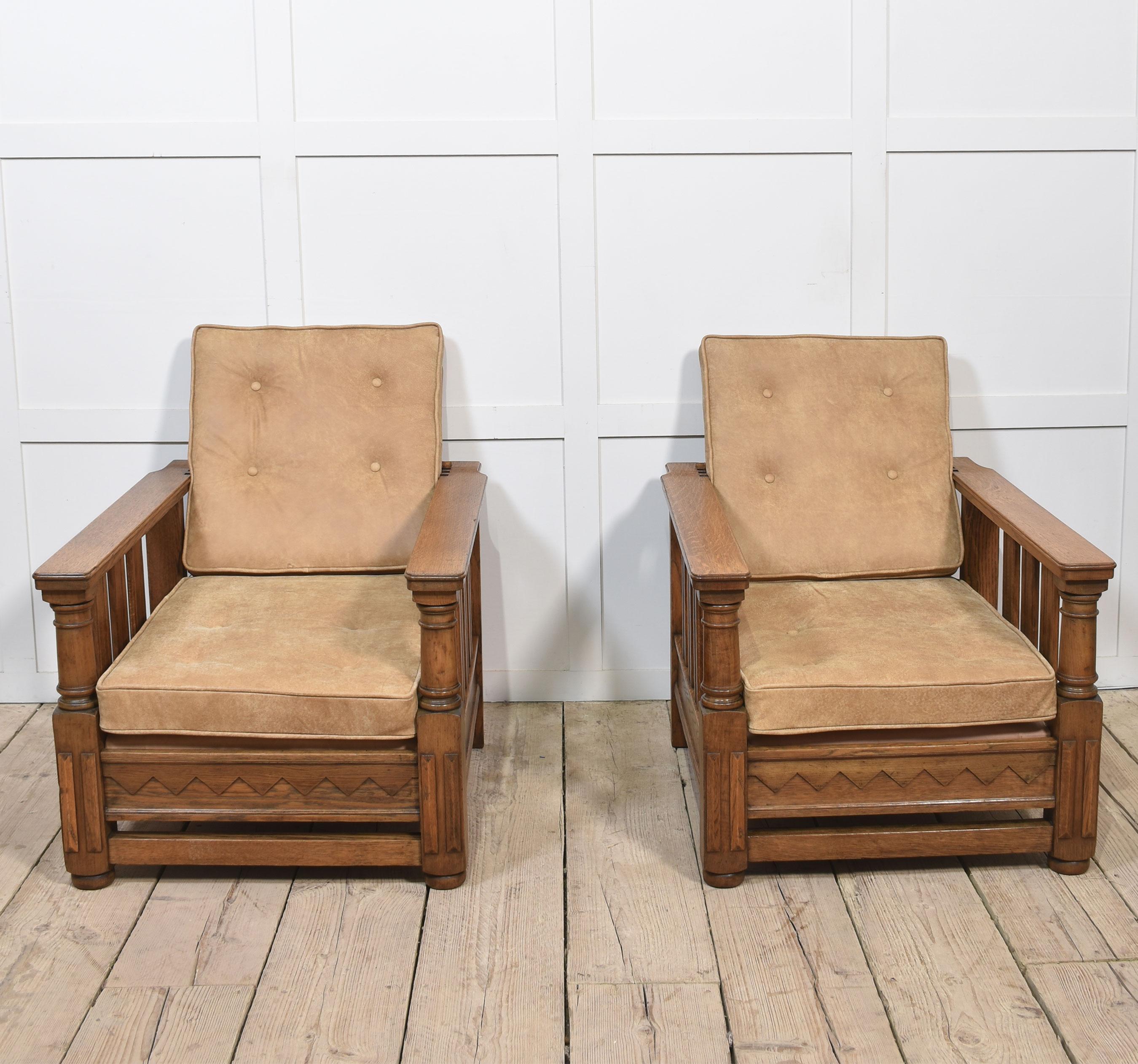 Pareja de sillones reclinables de roble en venta 5