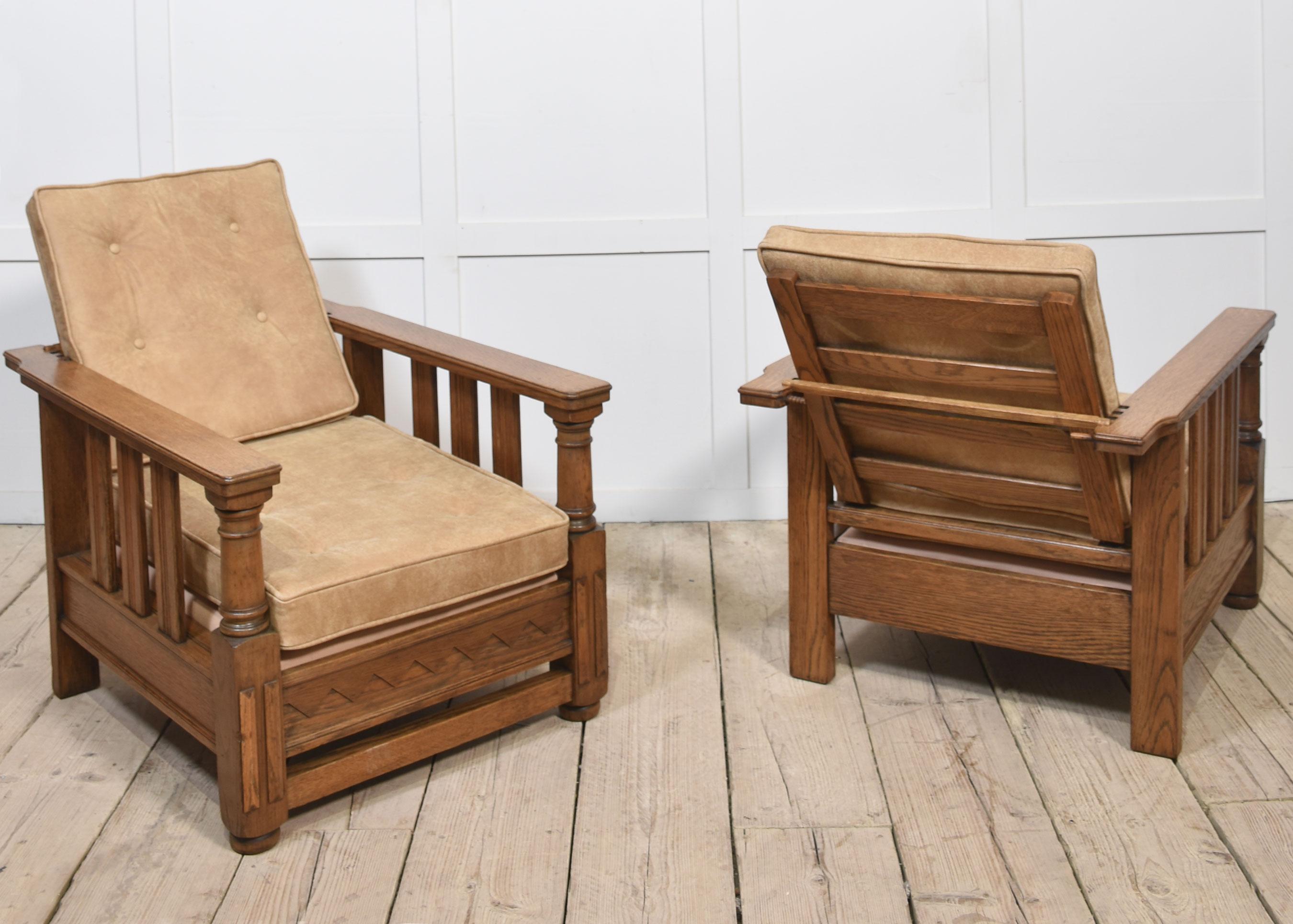 Pareja de sillones reclinables de roble en venta 6