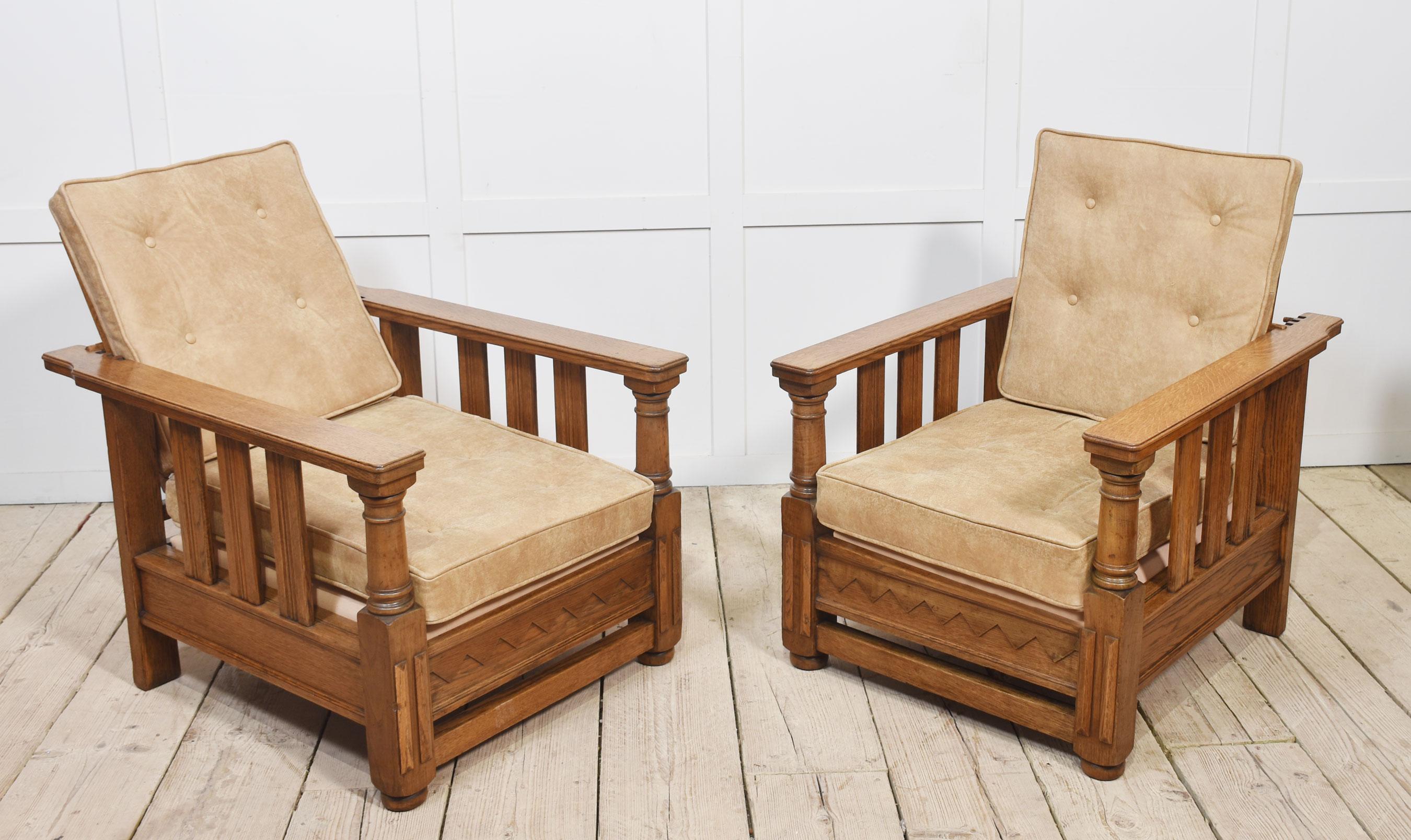 Pareja de sillones reclinables de roble en venta 3
