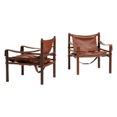Pair of Oak Scandinavian "Sirocco Safari" Lounge Chairs by Arne Norell