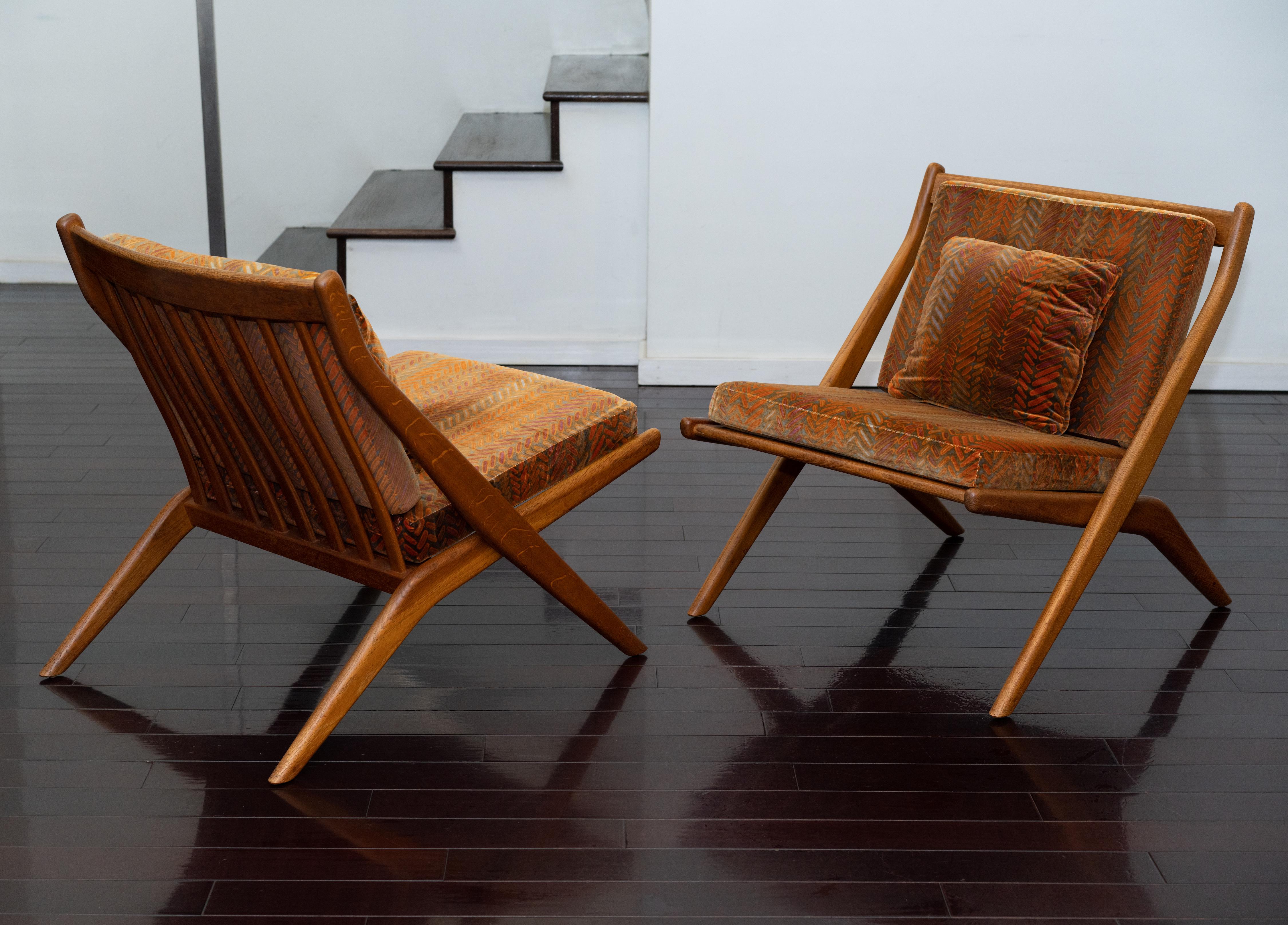 Swedish Pair of Oak Scissor Chairs by Folke Ohlsson for DUX Incorporated For Sale