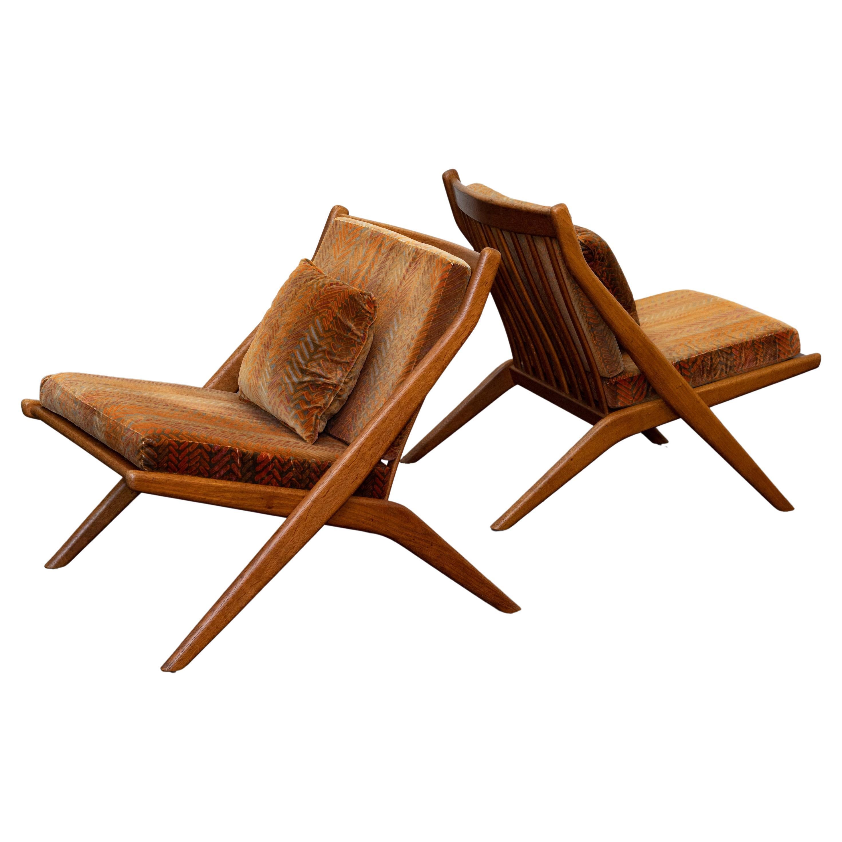Pair of Oak Scissor Chairs by Folke Ohlsson for DUX Incorporated For Sale