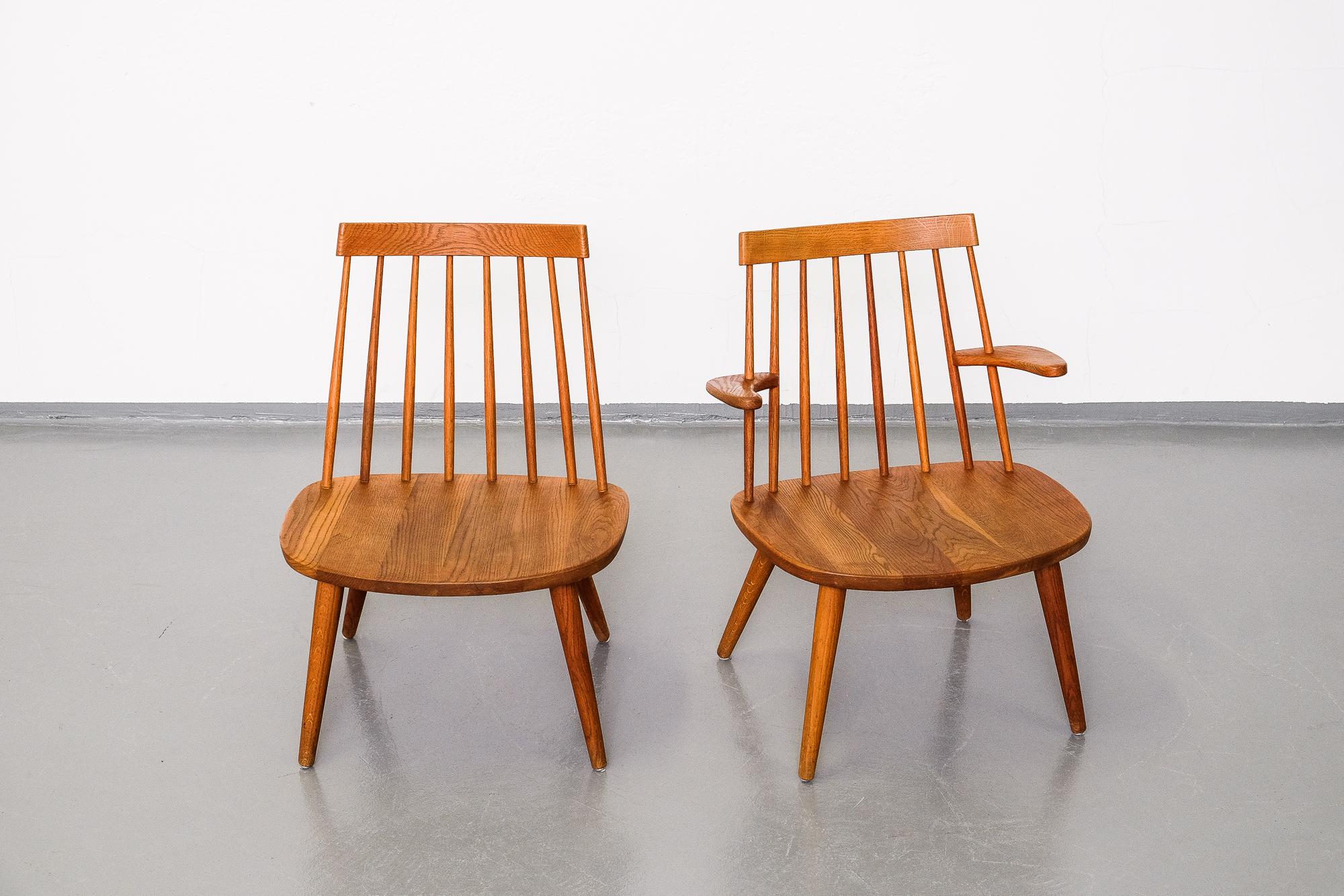 Scandinavian Modern Pair of Oak 'Sibbo' Easy Chairs by Yngve Ekström for Stolab, Sweden, 1950s