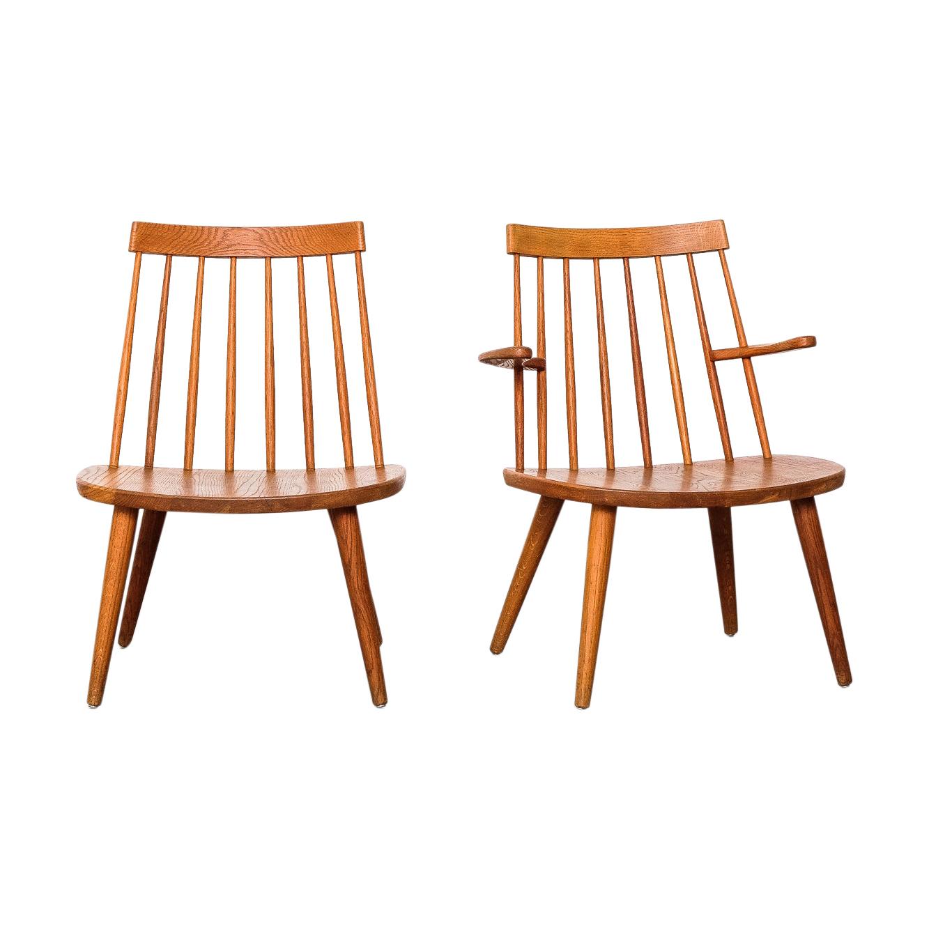 Pair of Oak 'Sibbo' Easy Chairs by Yngve Ekström for Stolab, Sweden, 1950s