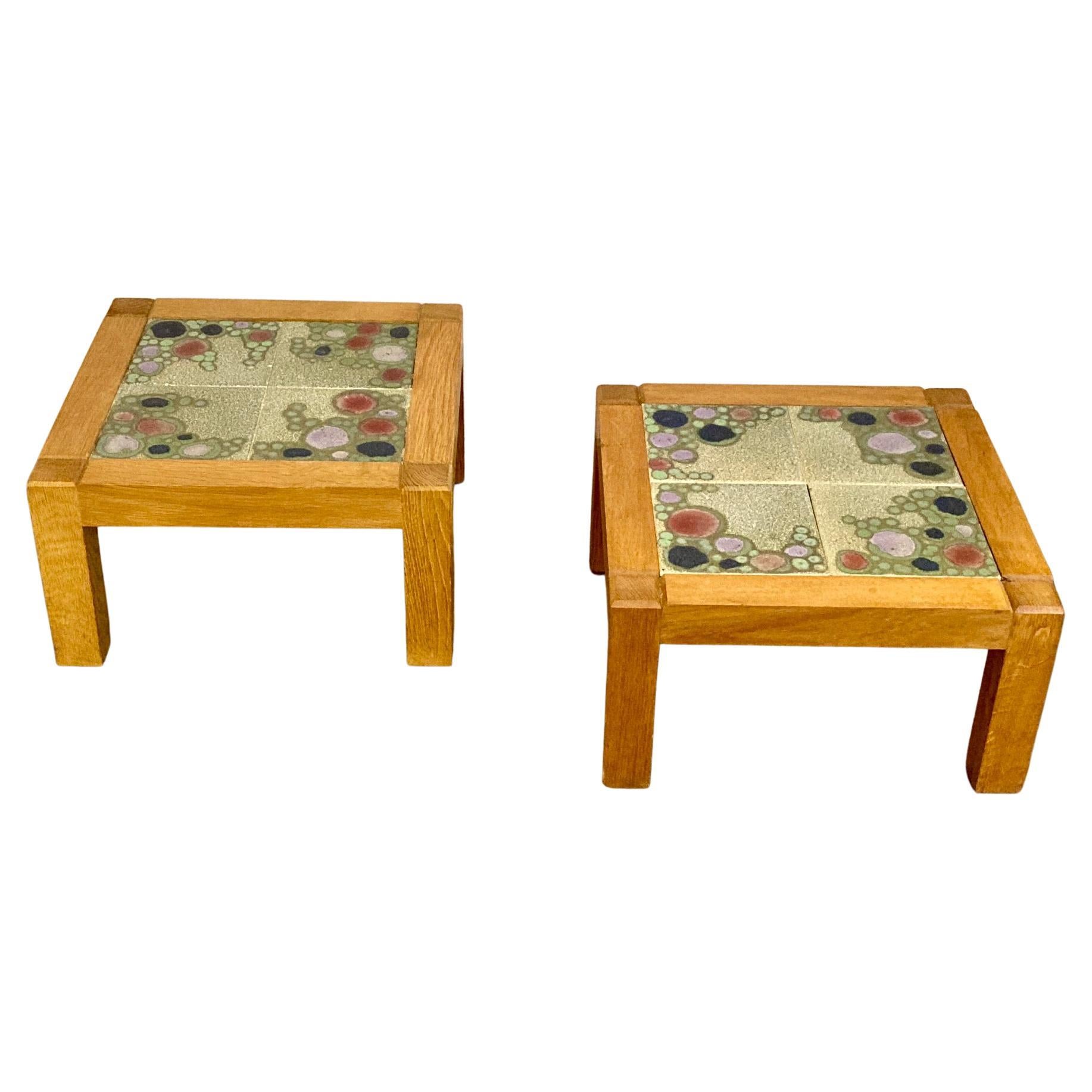 Pair of Oak Side Tables by Guillerme et Chambron