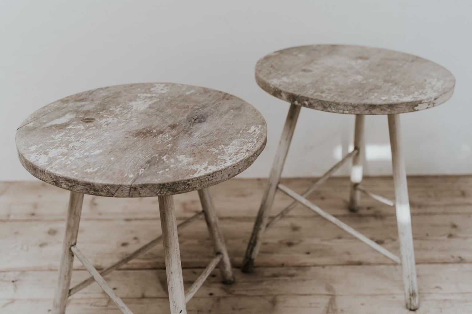 Wonderful distressed patina on this pair of oak side tables ... great lines.
   