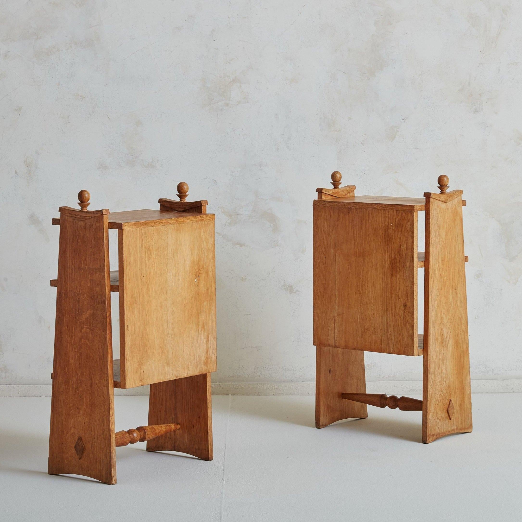 Mid-Century Modern Pair of Oak Side Tables with Shelves, France 1950s