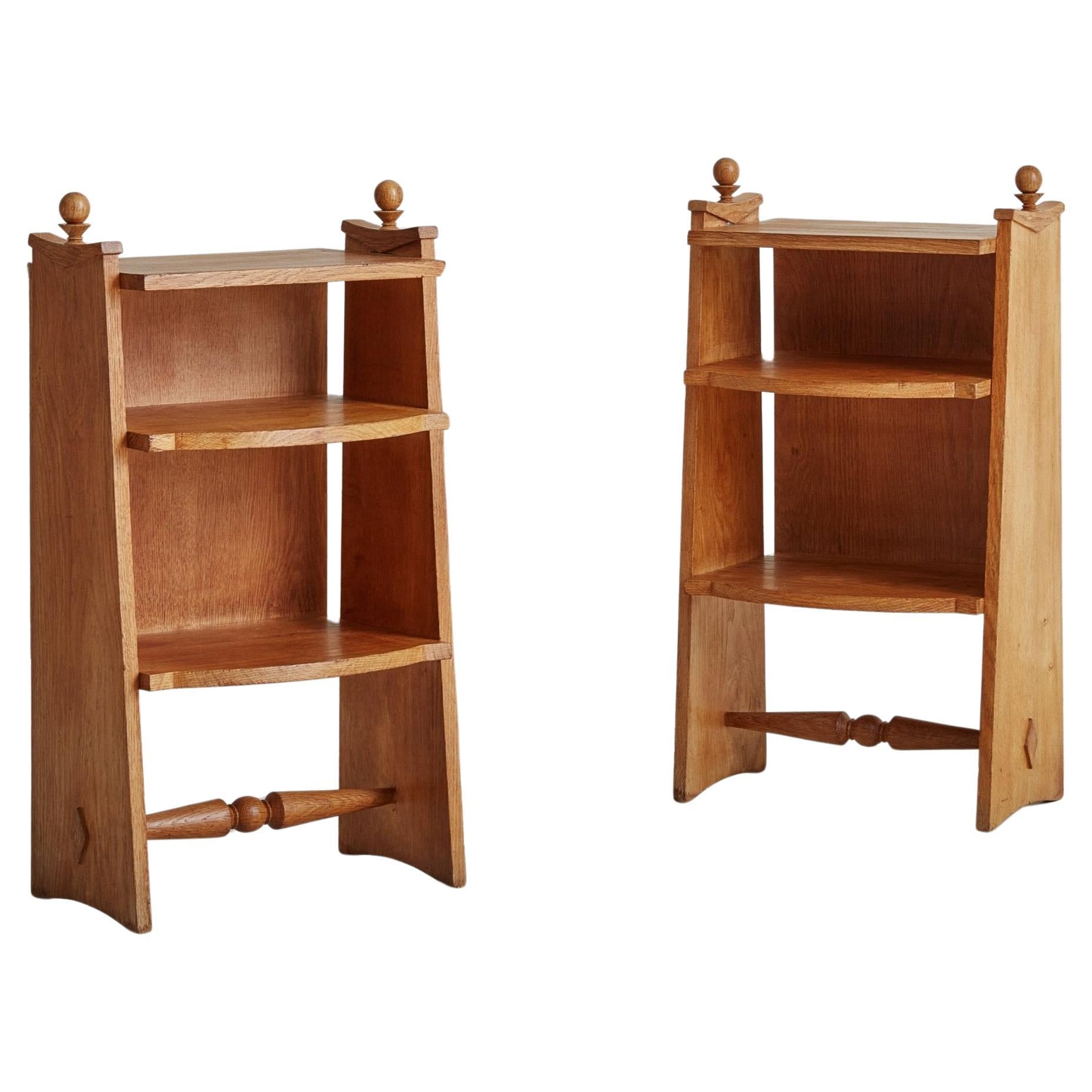 Pair of Oak Side Tables with Shelves, France 1950s