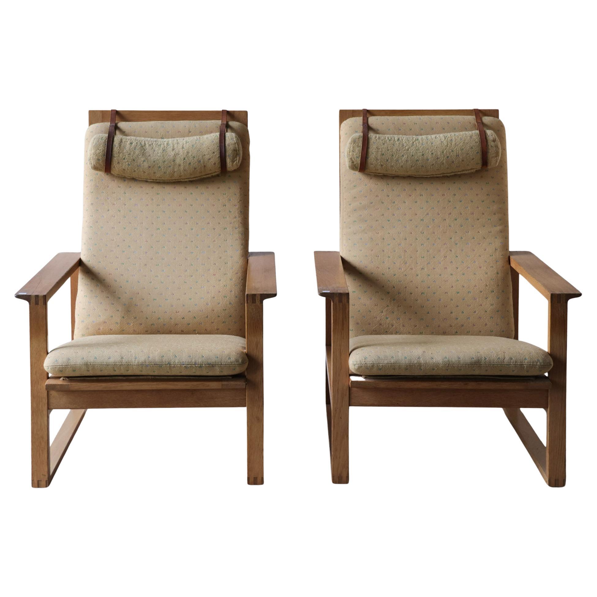 Pair of oak sled lounge chairs model 2254, Børge Mogensen - 1950s