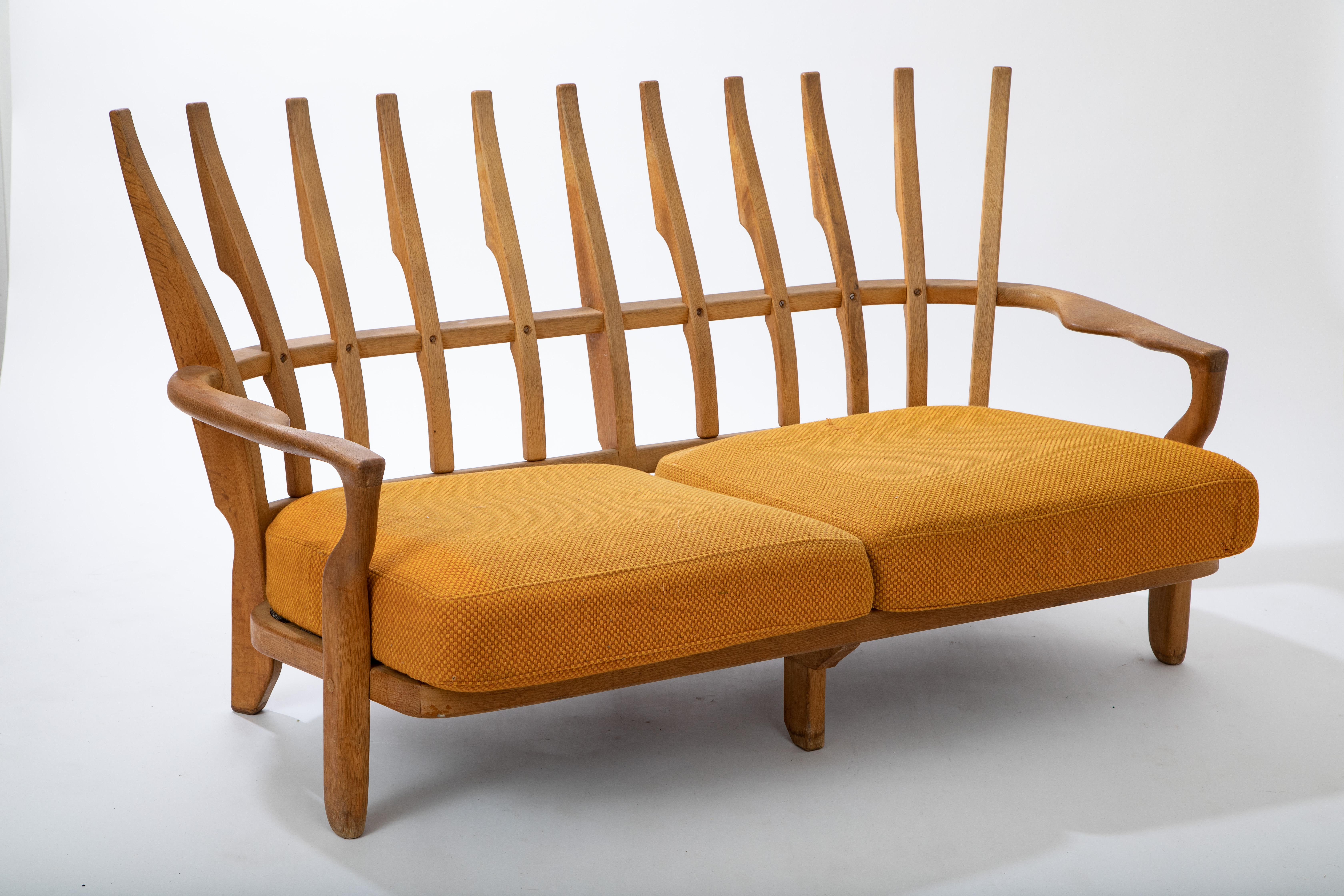 Mid-20th Century Pair of Oak Sofa by Guillerme et Chambron, France 1960