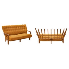 Vintage Pair of Oak Sofa by Guillerme et Chambron, France 1960