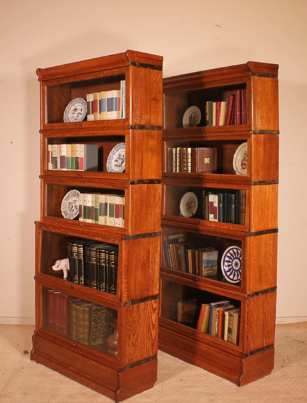 British Pair of Oak Stacking Bookcases in Oak-5 Elements-Globe Wernicke