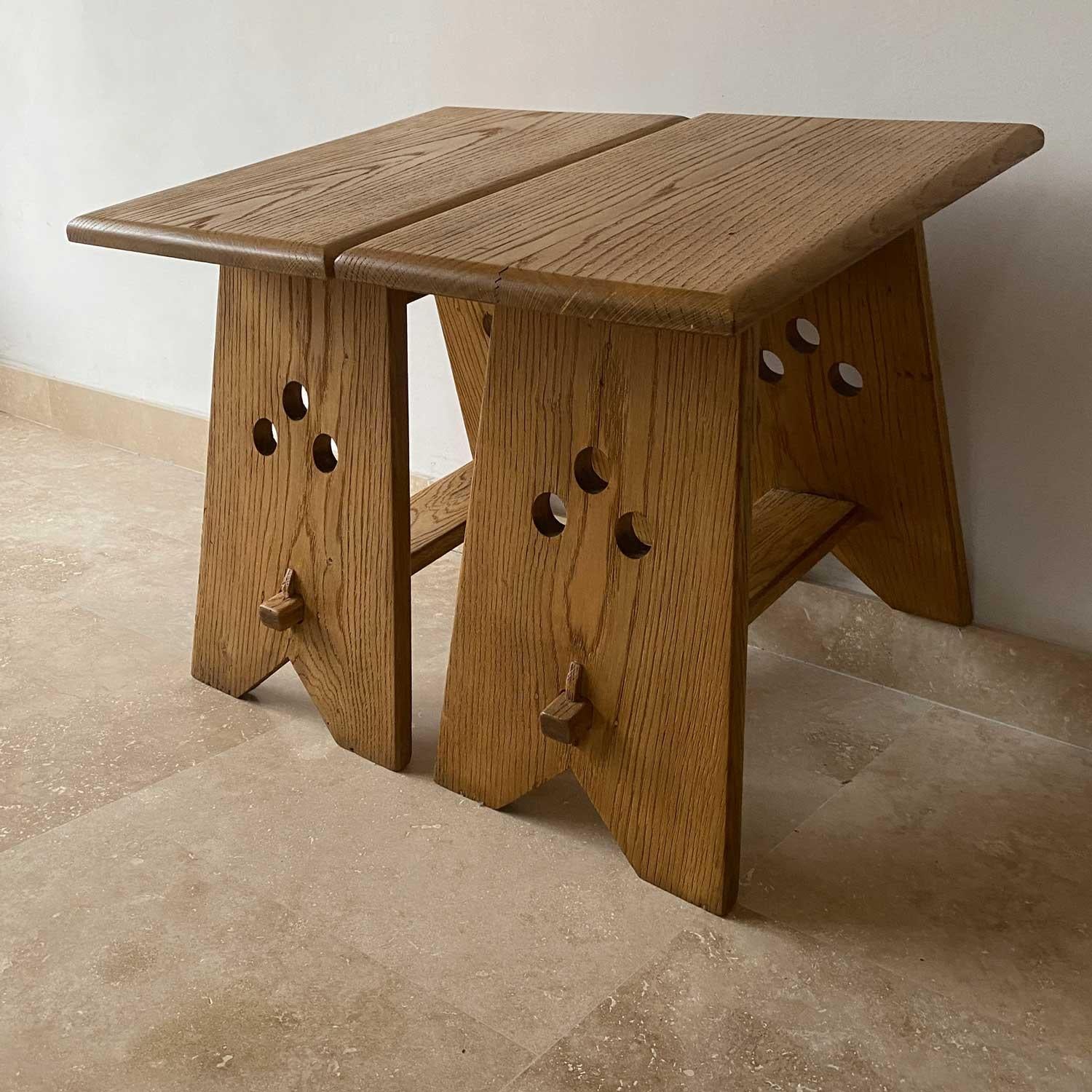 French Pair of oak stools  by the architect Christian Durupt For Sale