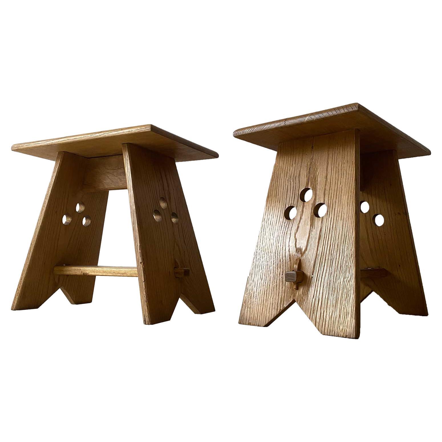 Pair of oak stools  by the architect Christian Durupt For Sale