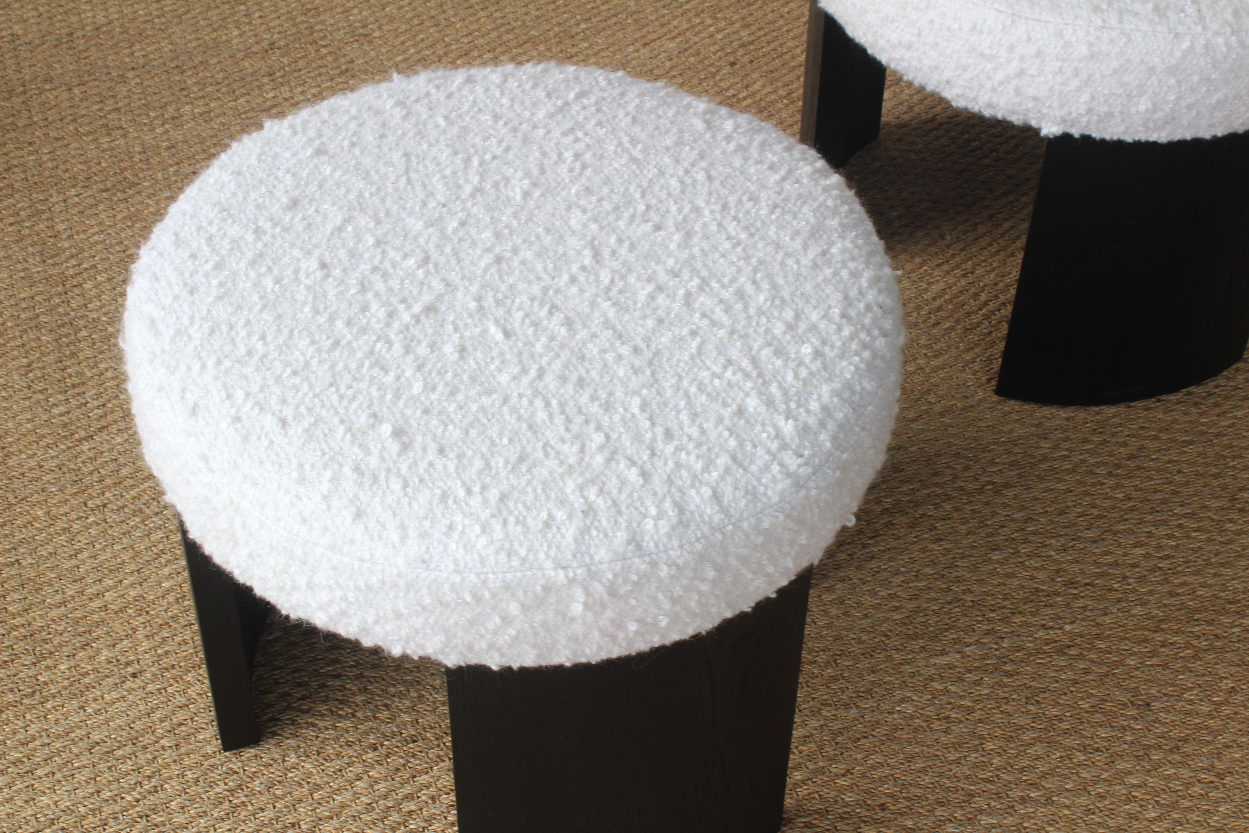 Pair of Oak Stools in Wool Upholstery 9