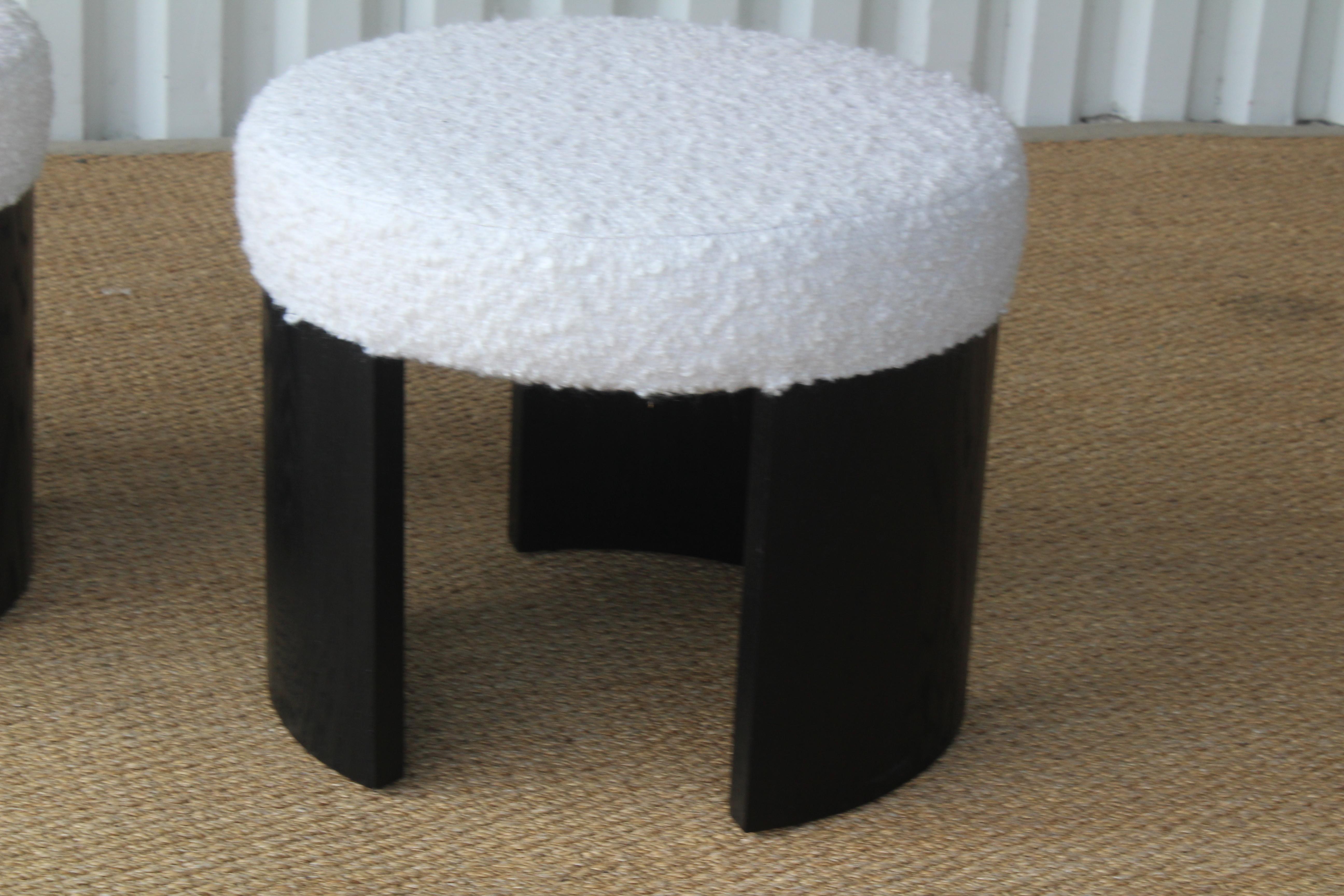 Pair of Oak Stools in Wool Upholstery 11