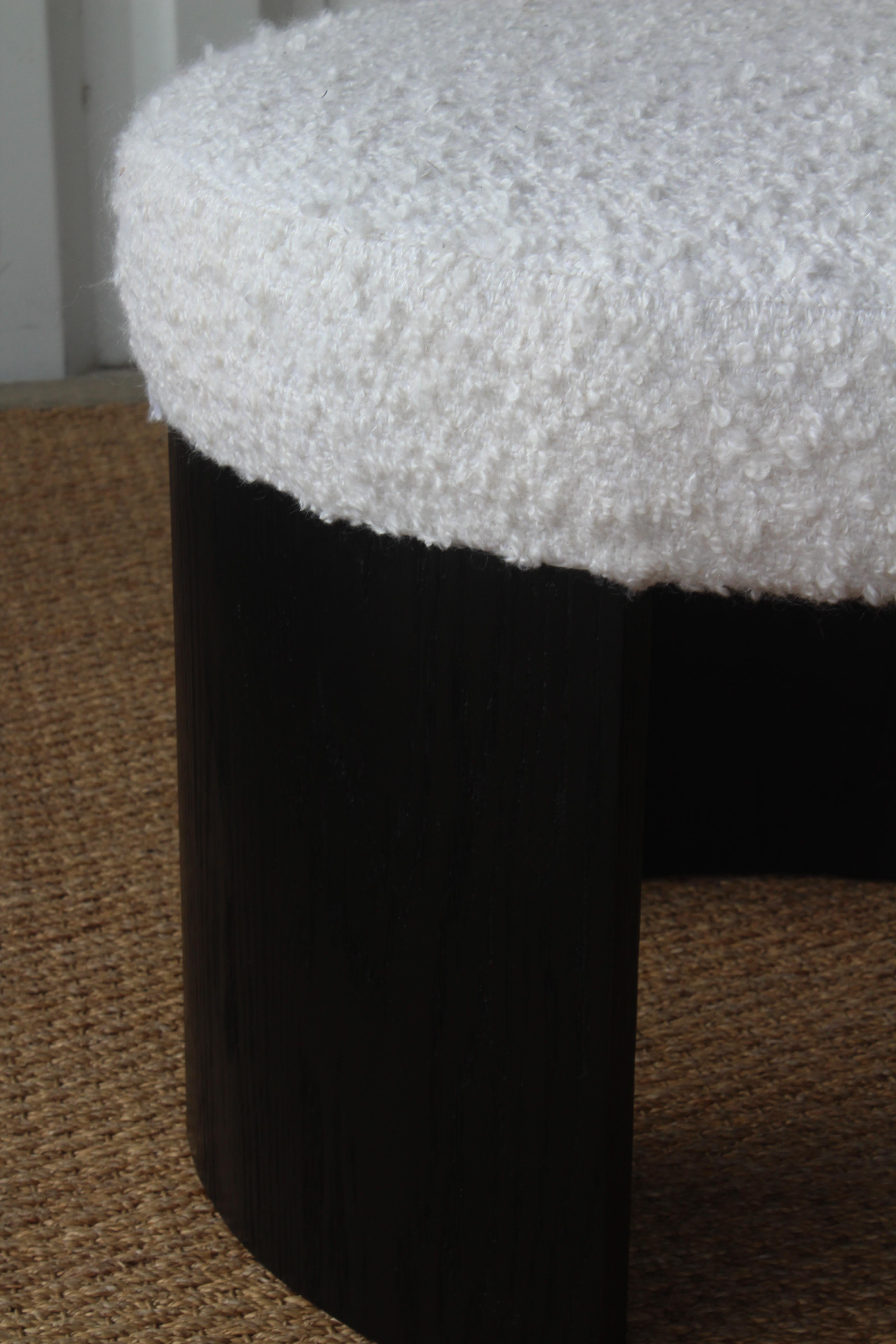Contemporary Pair of Oak Stools in Wool Upholstery