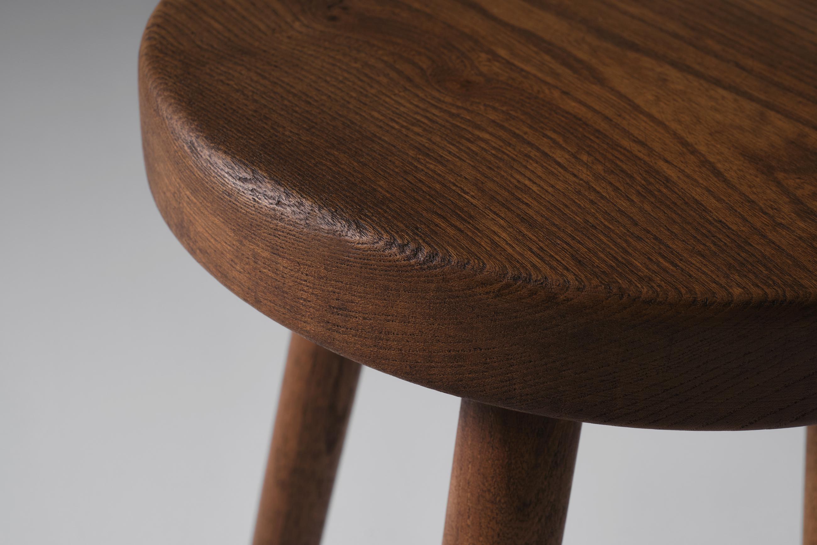 Pair of Oak Stools with High Tapered Legs In Good Condition In Rotterdam, NL