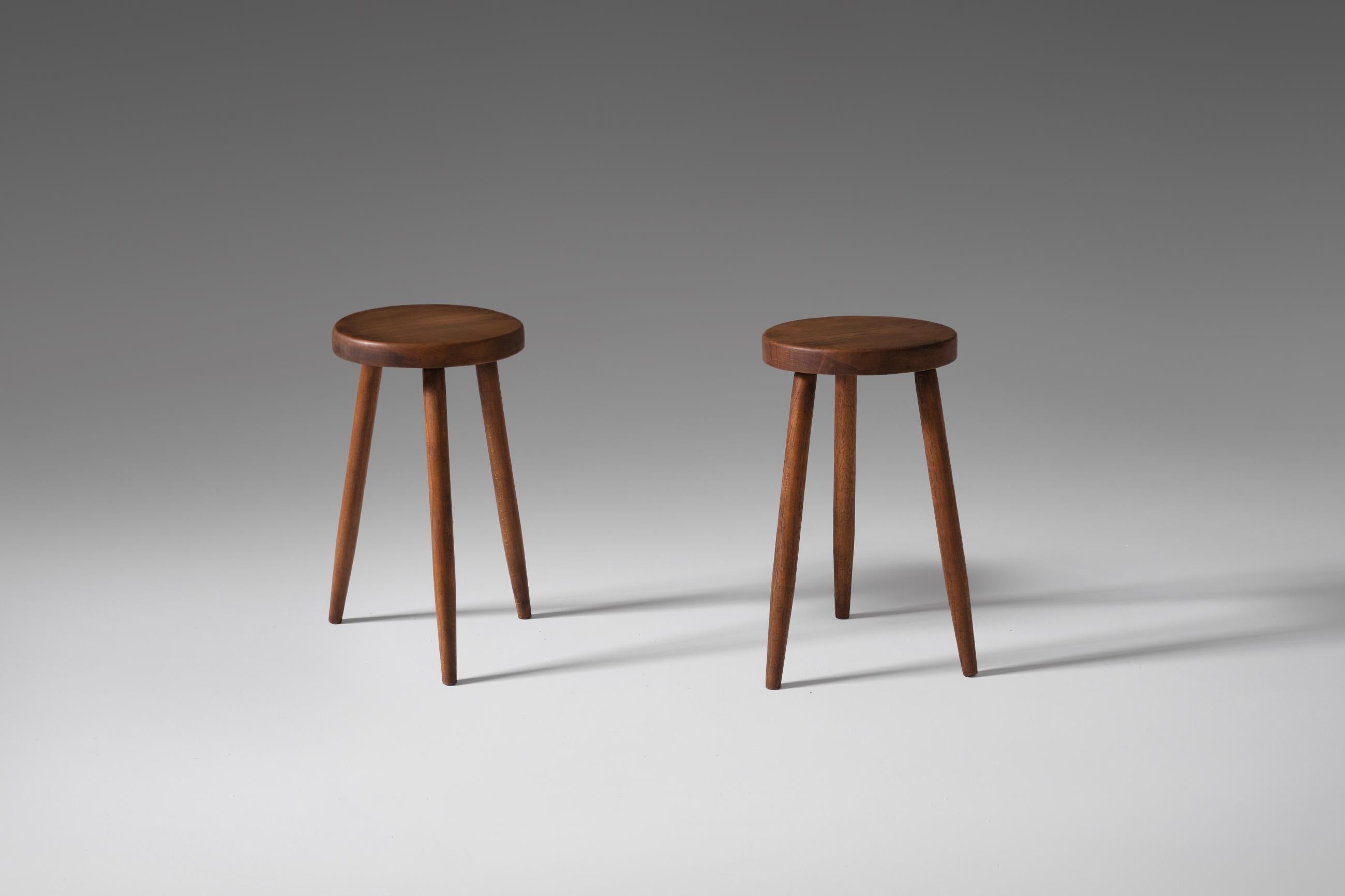 Pair of Oak Stools with High Tapered Legs 2