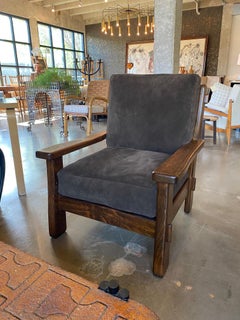 Pair of Oak & Suede Lounge Chairs, France, 1950's