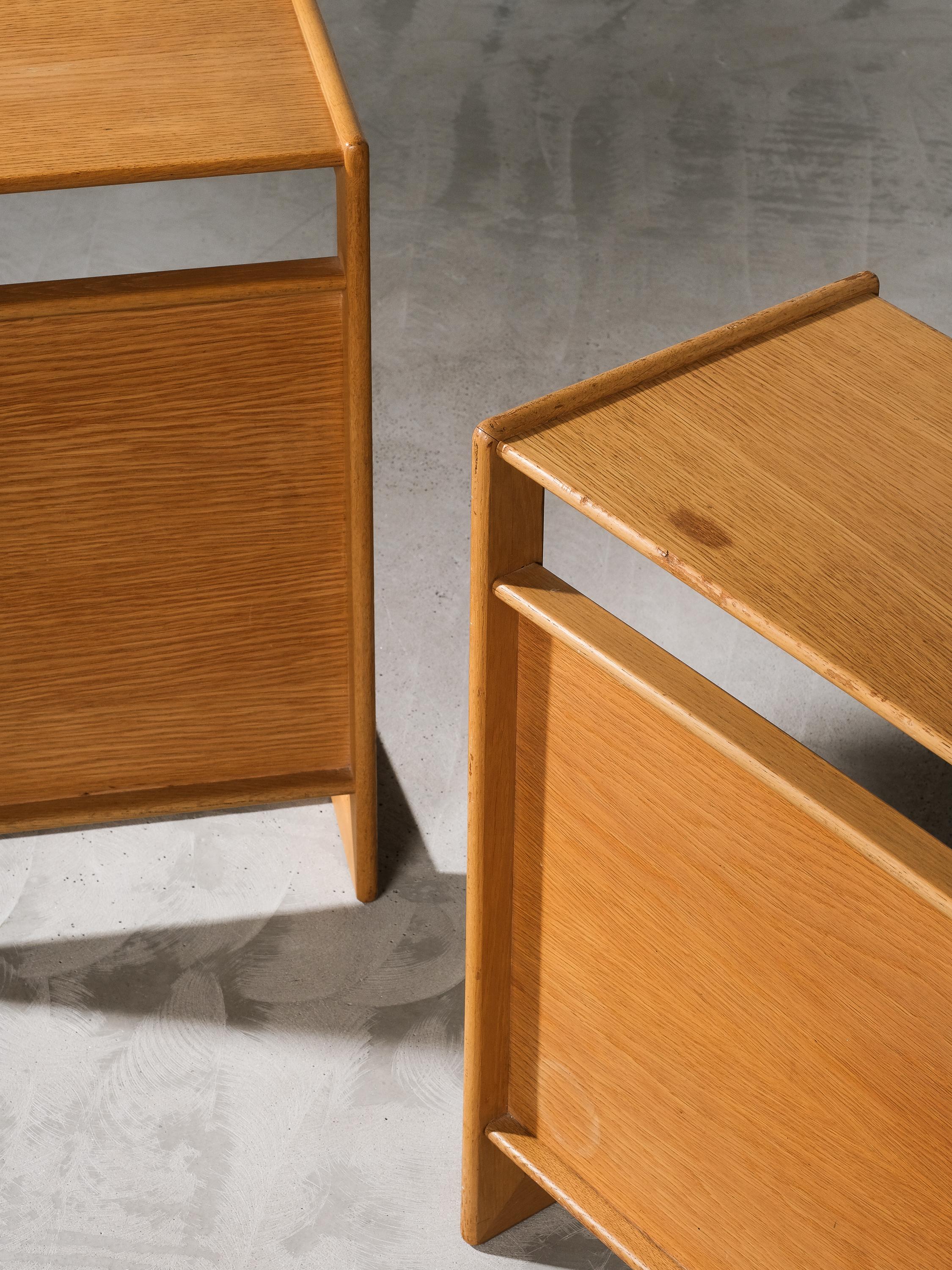 Swedish Pair of Oak Triva Side Tables by Yngvar Sandström for Nordiska Kompaniet, 1960s For Sale