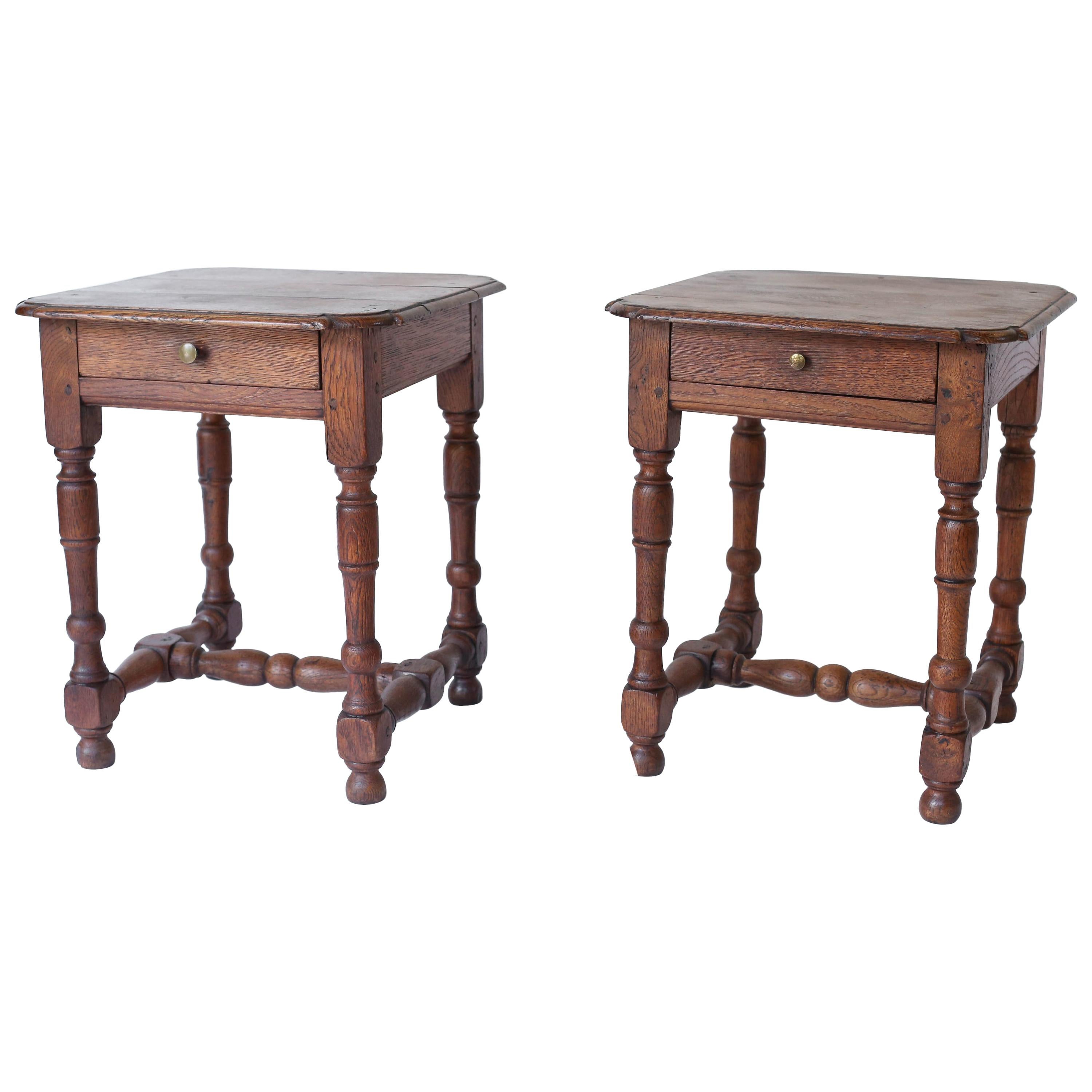 Pair of Oak Turned Leg Side Tables with Drawer