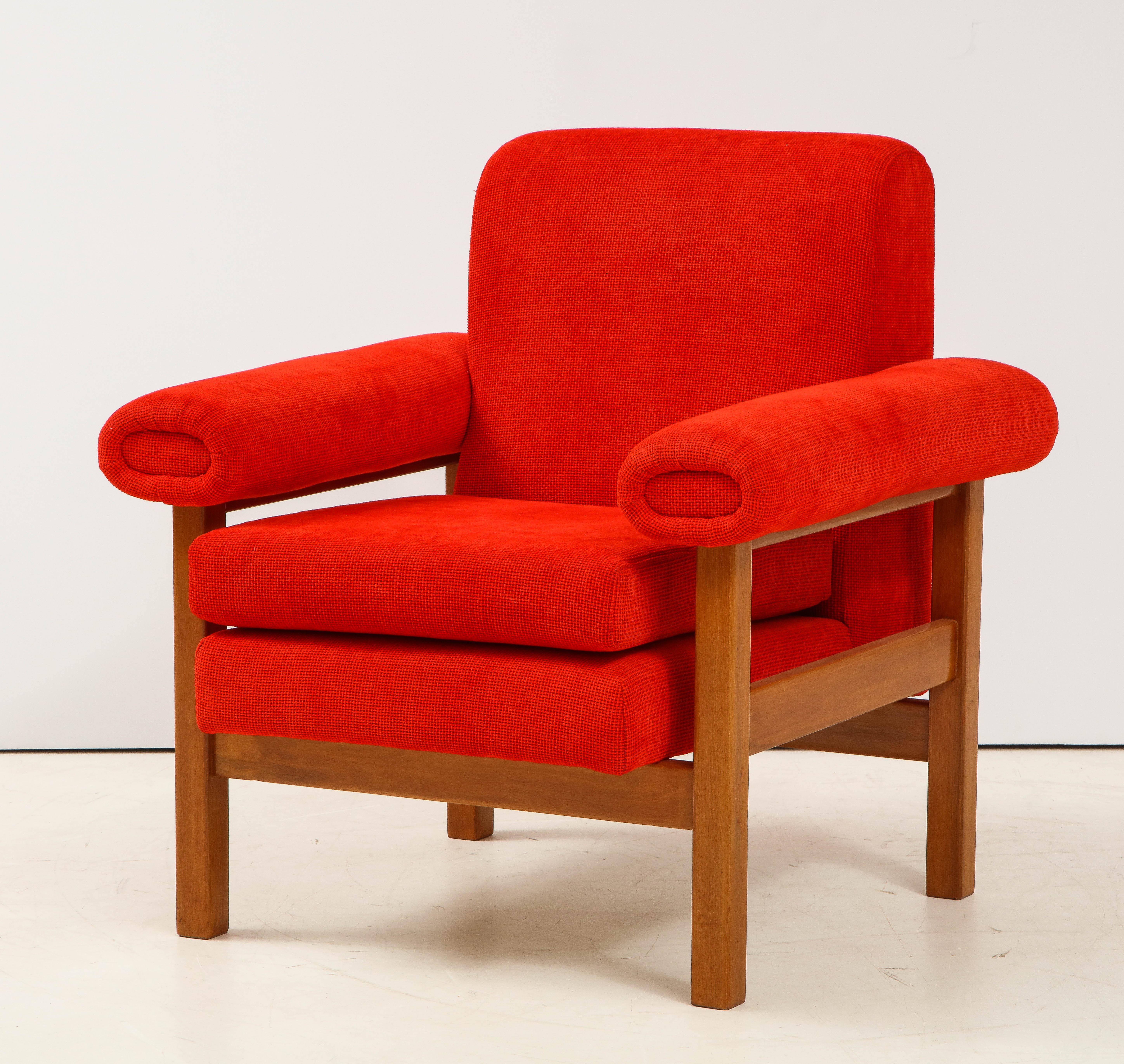 Pair of Oak Upholstered Armchairs by Raffaella Crespi In Good Condition For Sale In New York, NY