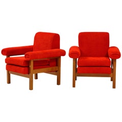 Vintage Pair of Oak Upholstered Armchairs by Raffaella Crespi