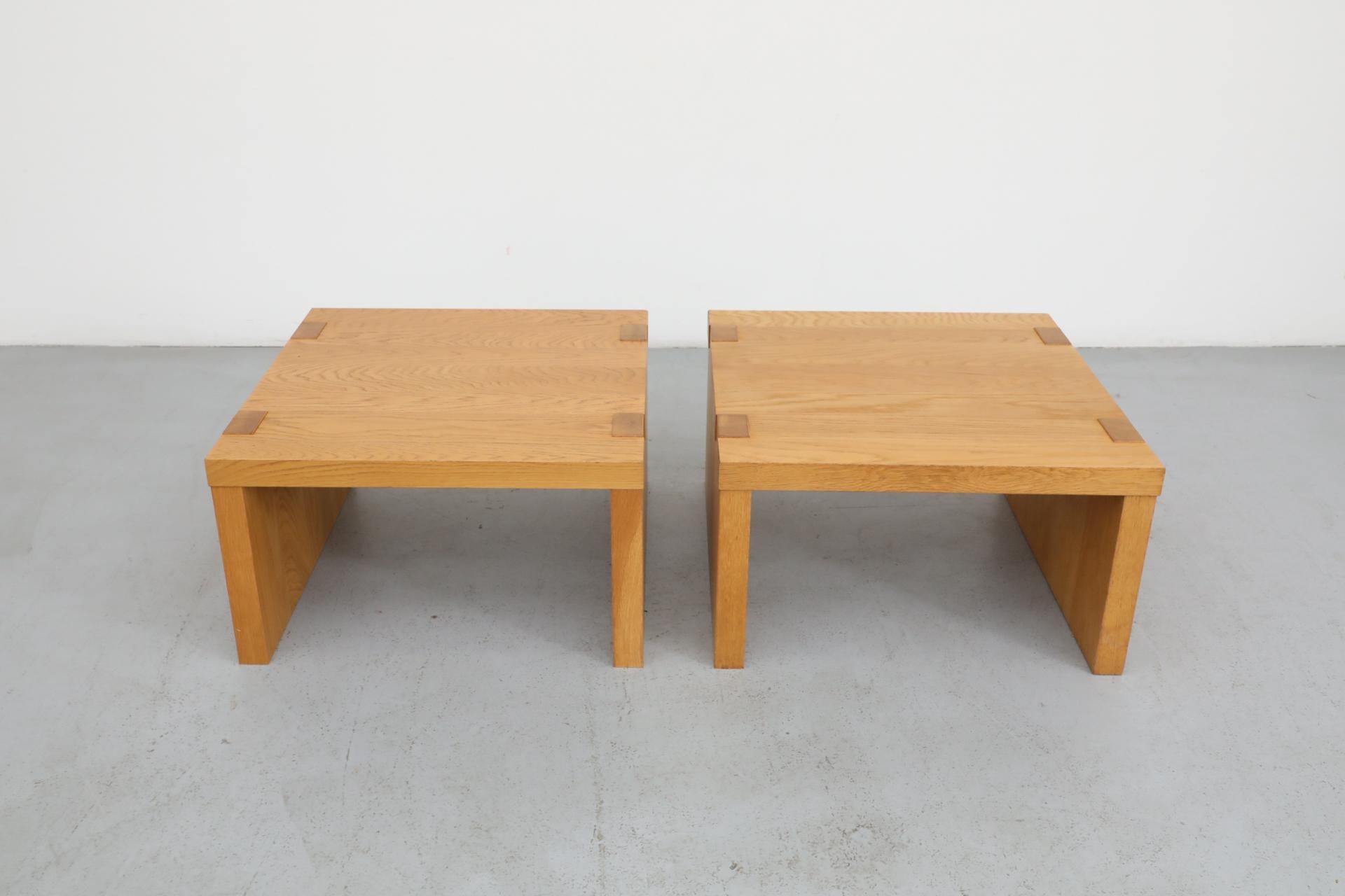 Mid-Century Modern Pair of Oak Veneer Waterfall Side Tables by Mintjens Belgische Meubelmakers