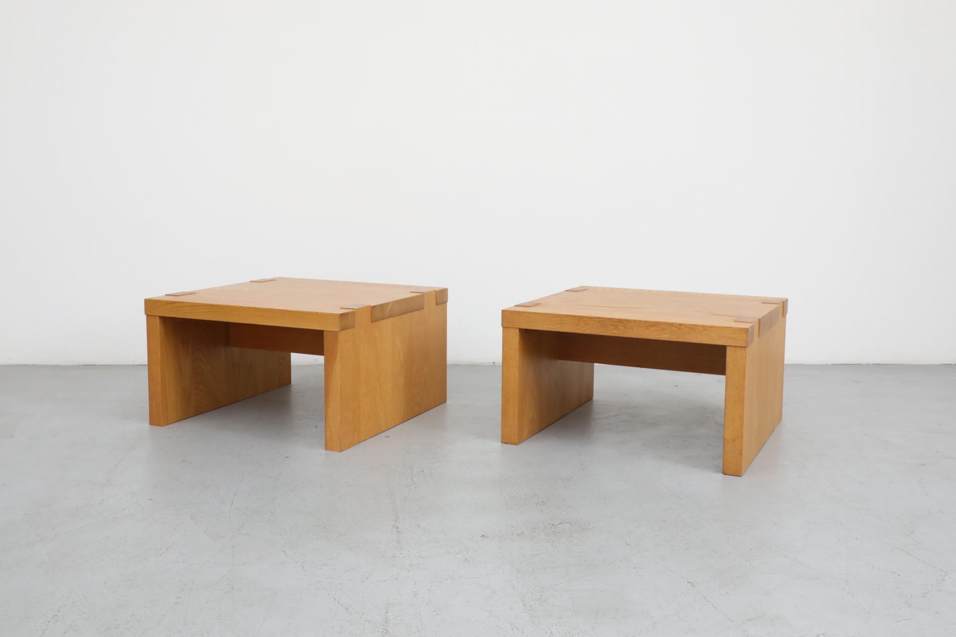 Belgian Pair of Oak Veneer Waterfall Side Tables by Mintjens Belgische Meubelmakers