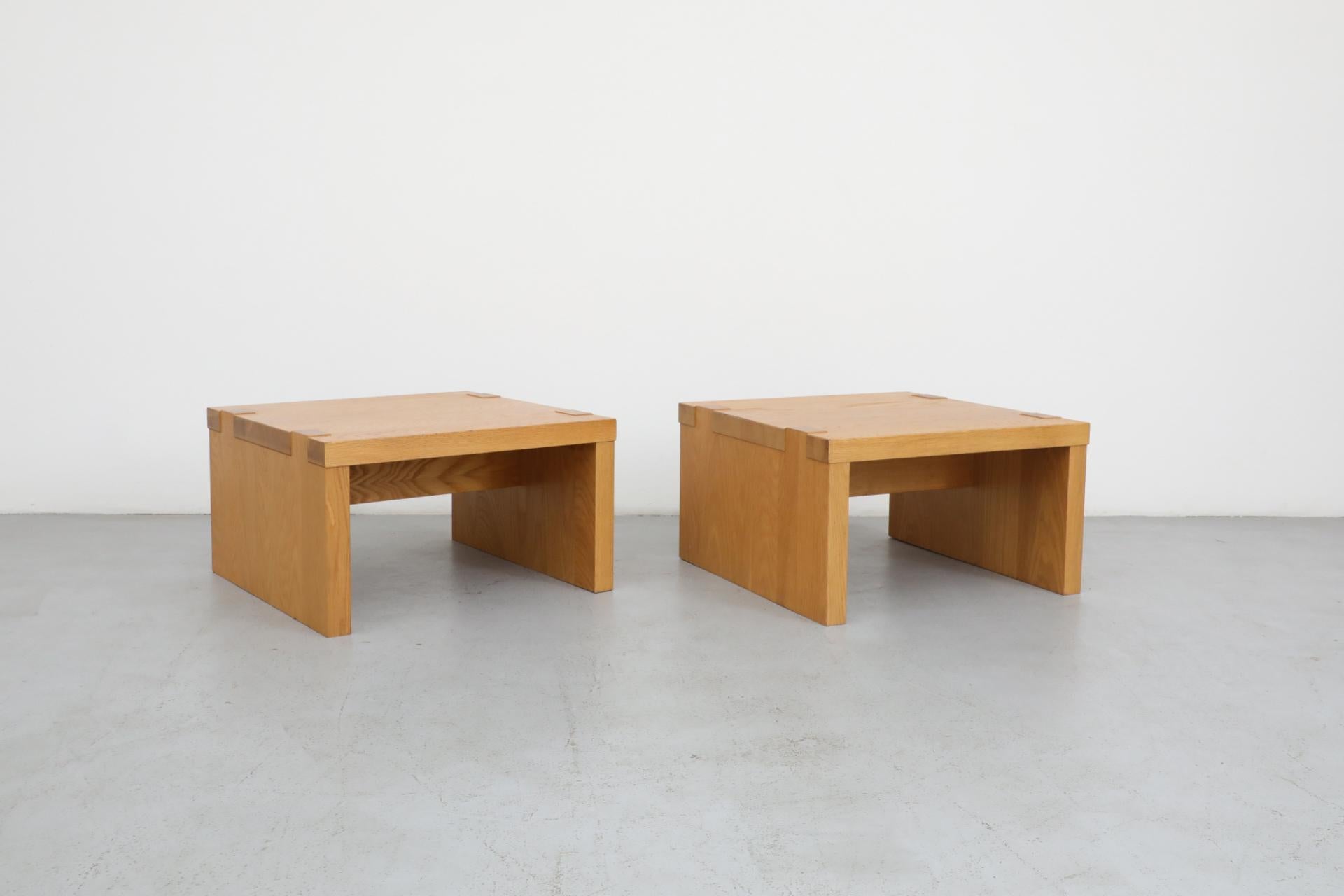 20th Century Pair of Oak Veneer Waterfall Side Tables by Mintjens Belgische Meubelmakers
