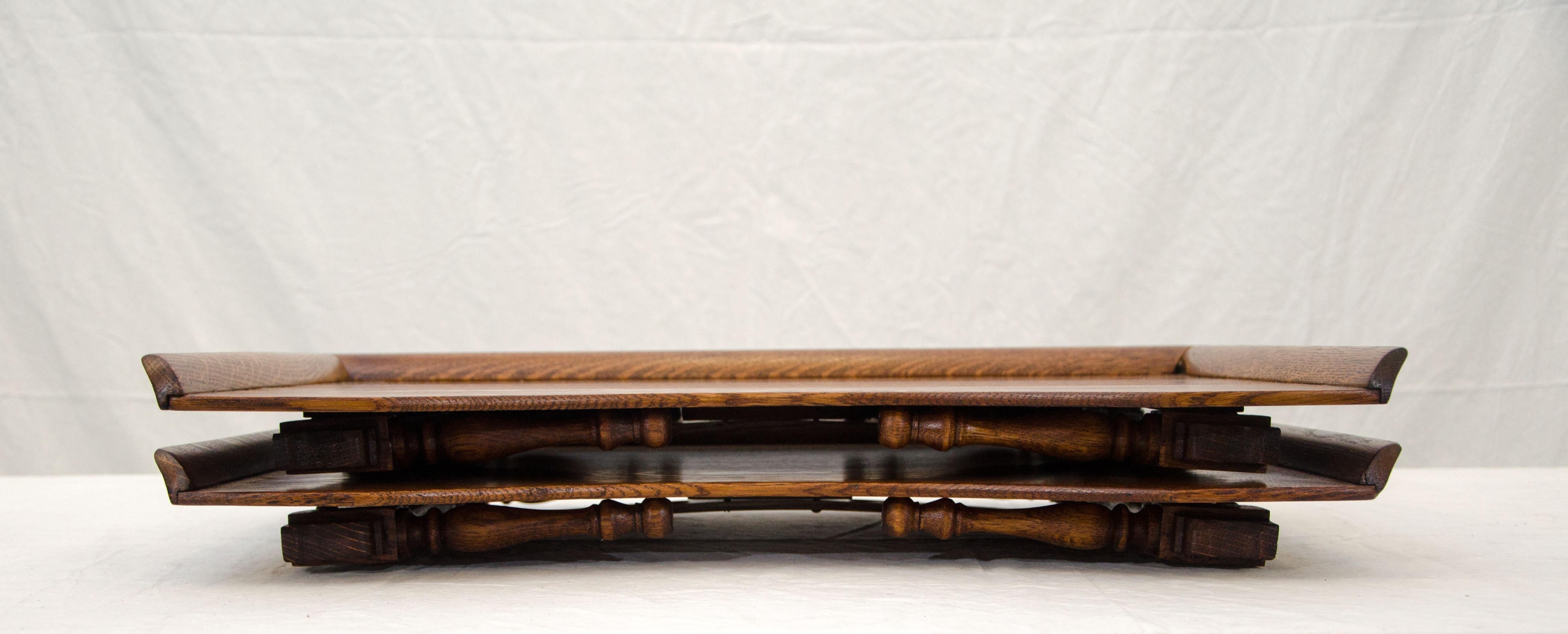 Pair of Oak Victorian Collapsible Bed Trays or Lap Desks, Turn of the Century 5