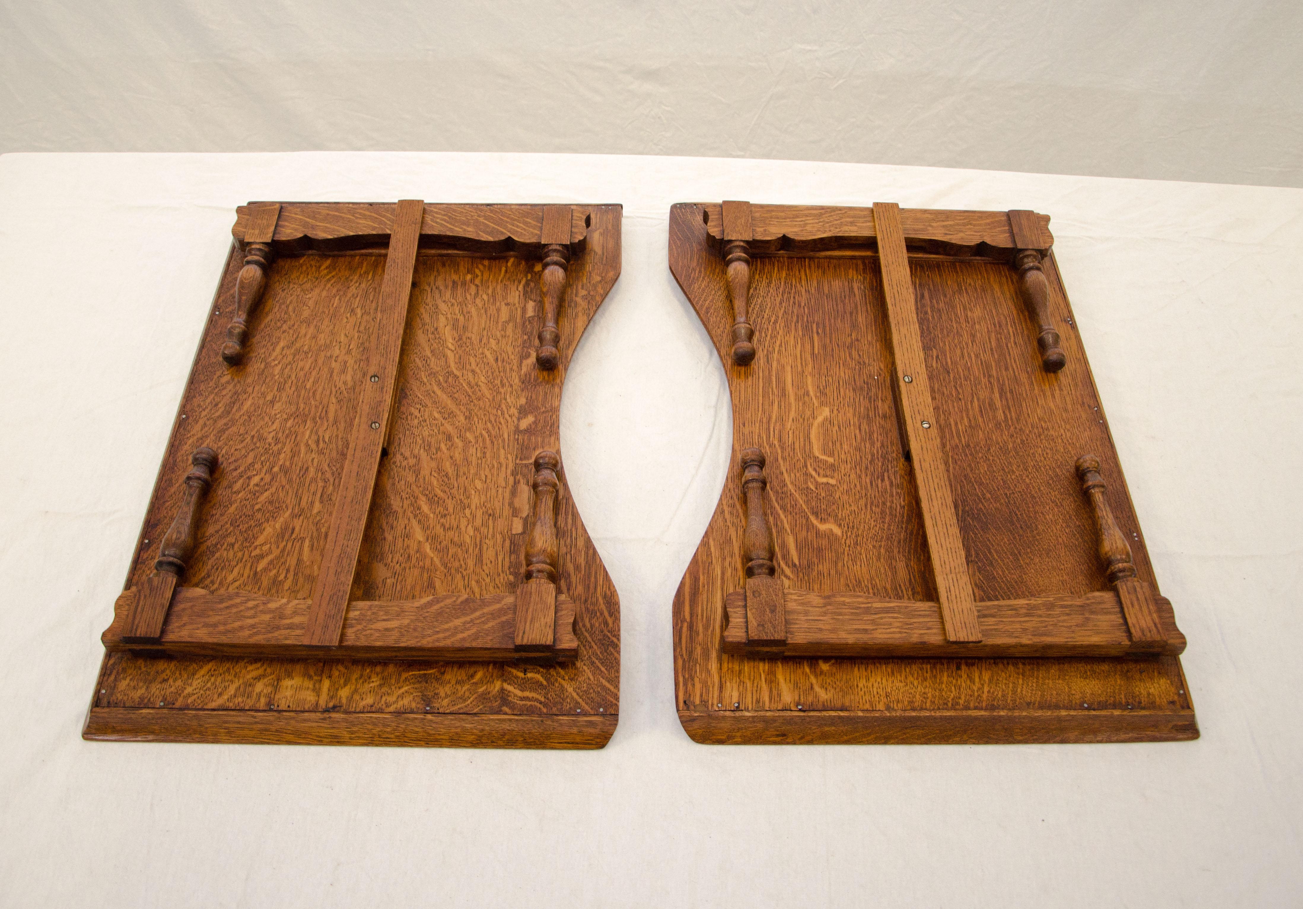 Pair of Oak Victorian Collapsible Bed Trays or Lap Desks, Turn of the Century 1