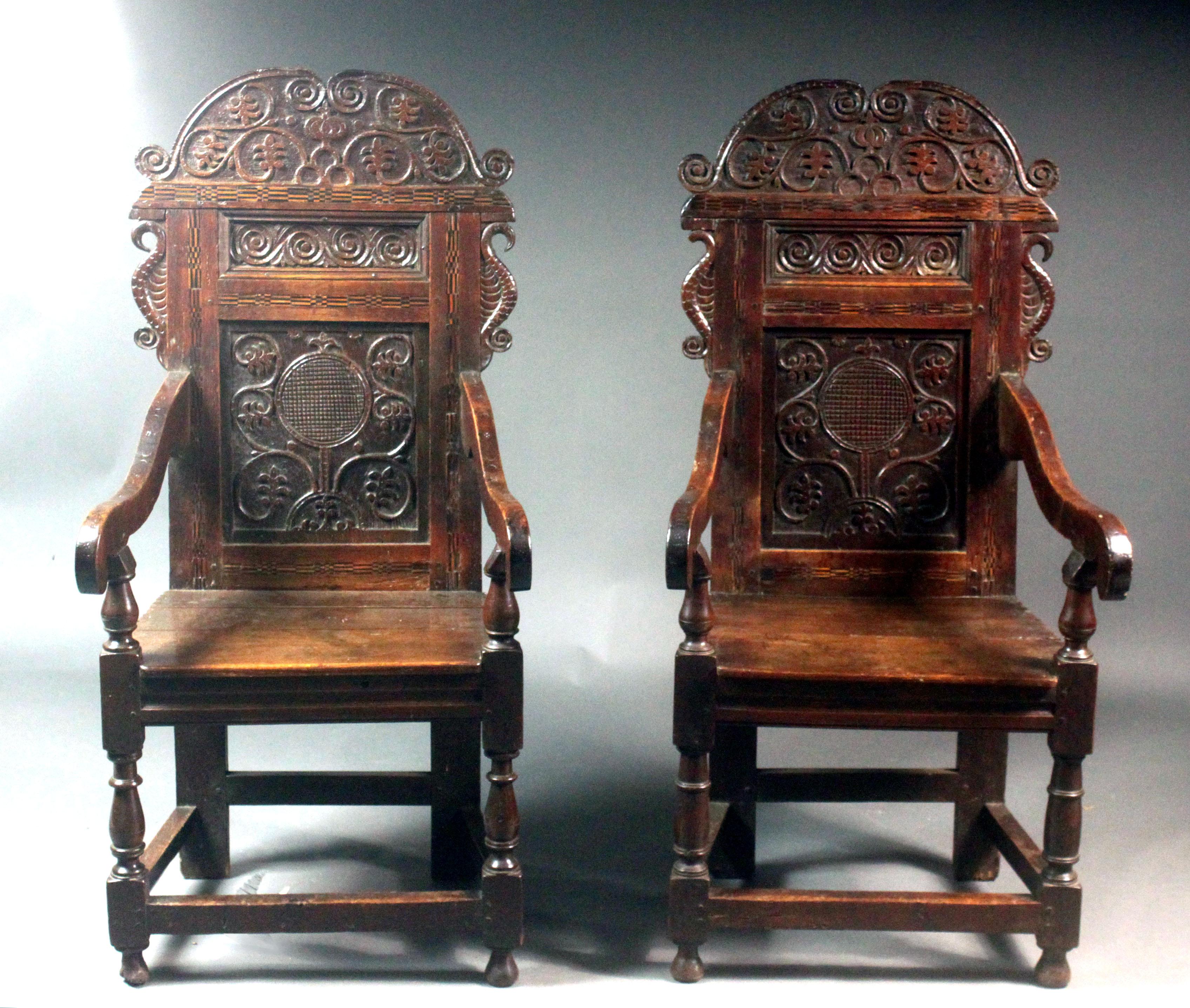 Pair of Oak Wainscot Chairs For Sale 5