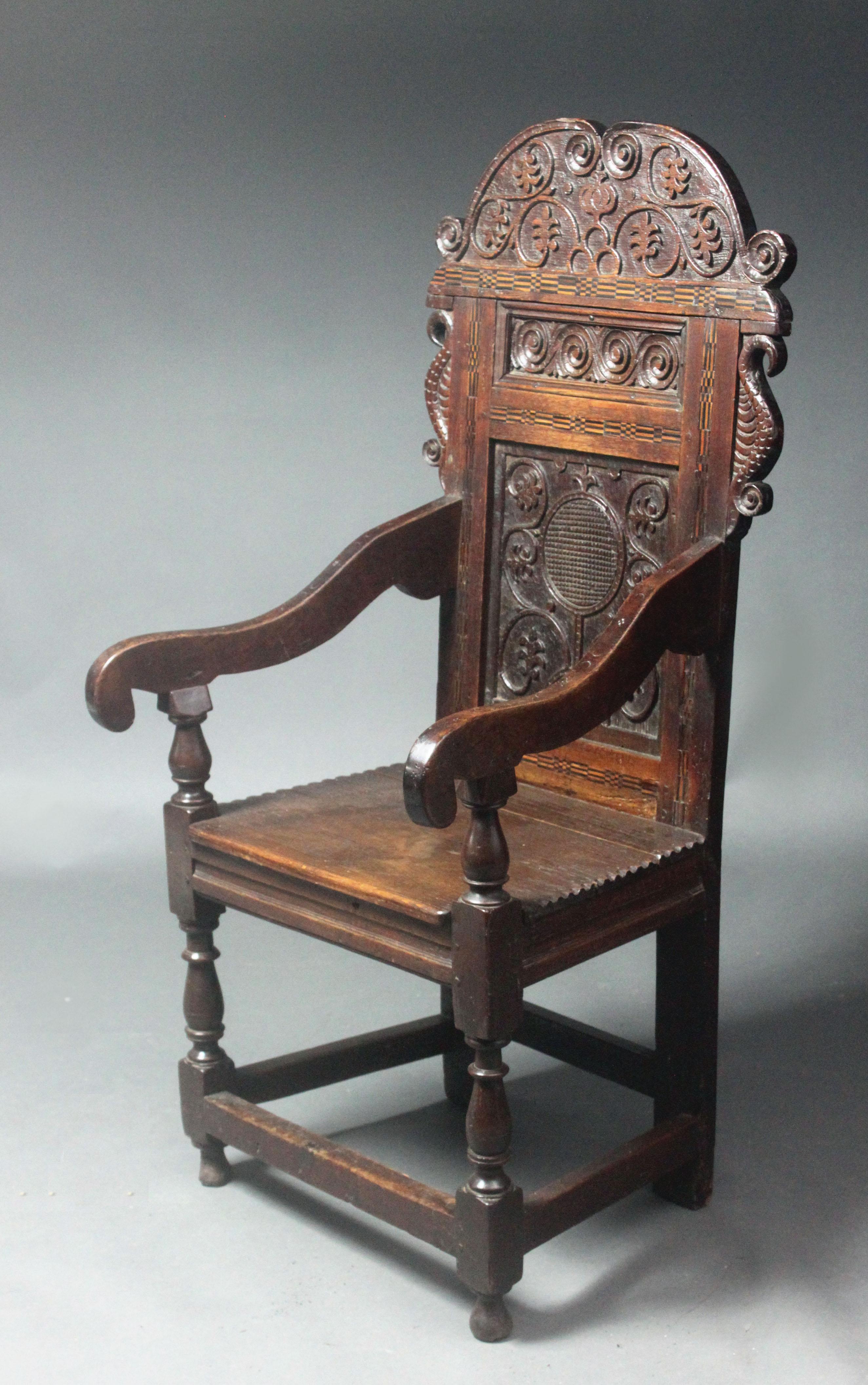 Charles II Pair of Oak Wainscot Chairs For Sale