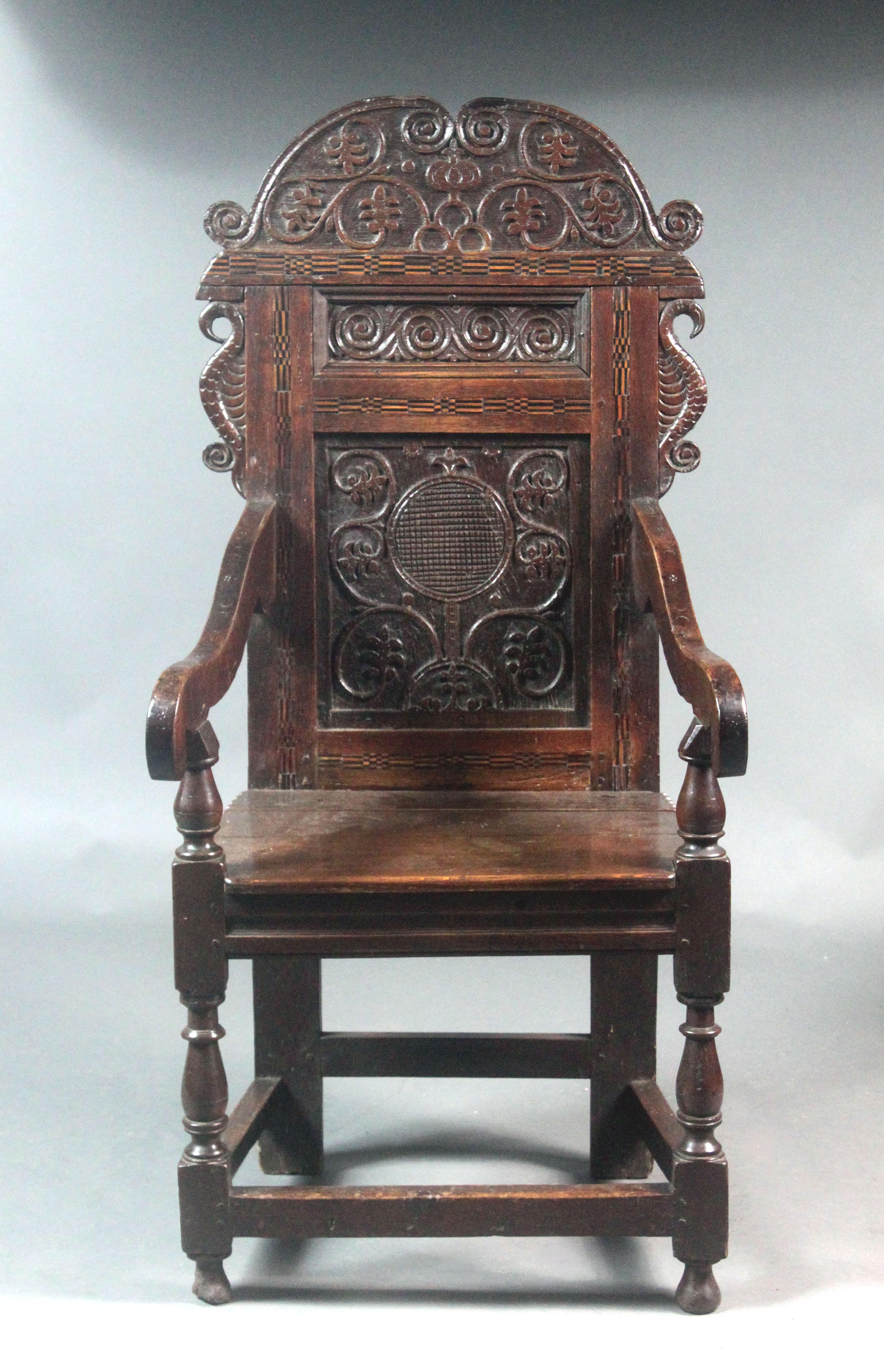 English Pair of Oak Wainscot Chairs For Sale
