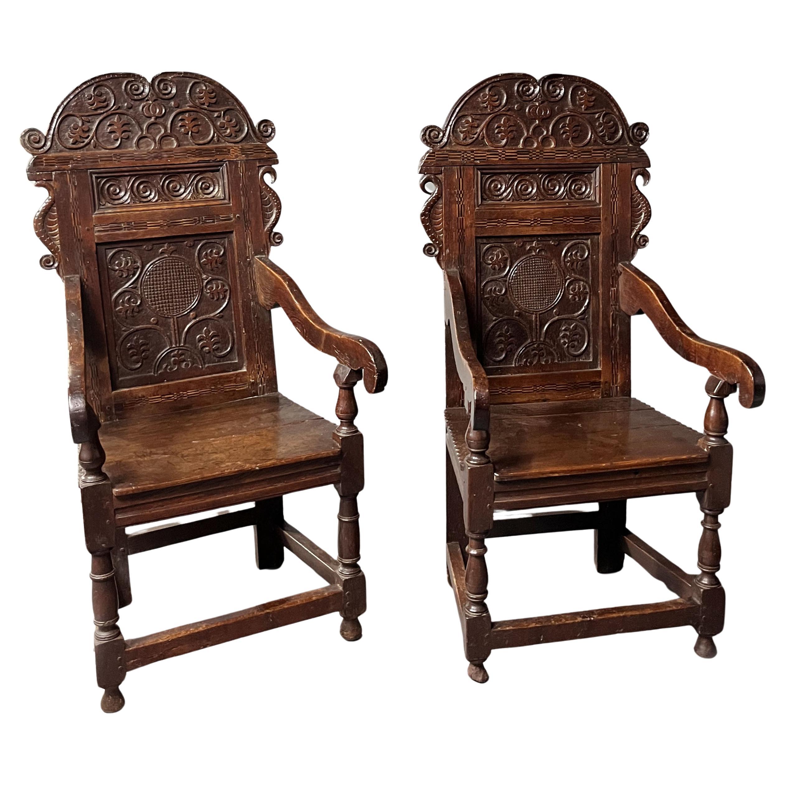 Pair of Oak Wainscot Chairs For Sale