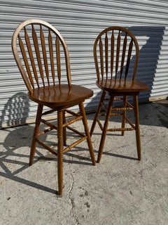 Pair of Oak Windsor Style Swivel Barstools